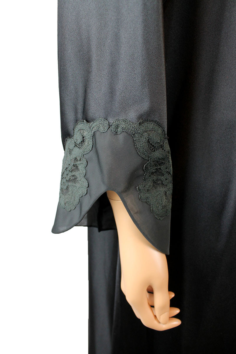 Black Peignoir Set Sz 34 S Vintage Vanity Fair Long Robe Nightgown Chiffon Lace