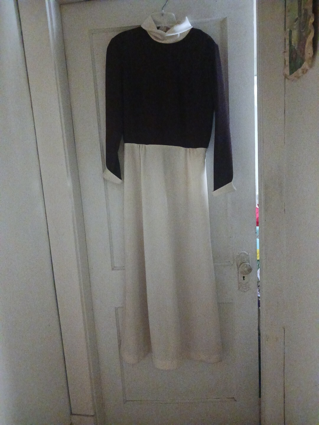 1970s Vintage Chapter Two Brown And Cream Long Sleeve Prom Wedding Dress Size 14