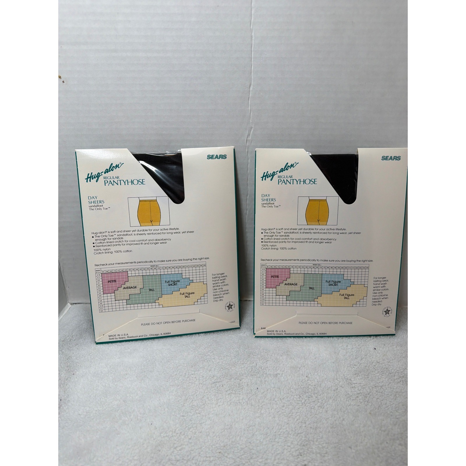 NOS VTG Sears Hug-alon Pantyhose Women Tall Off Black Day Sheers 2 Pairs