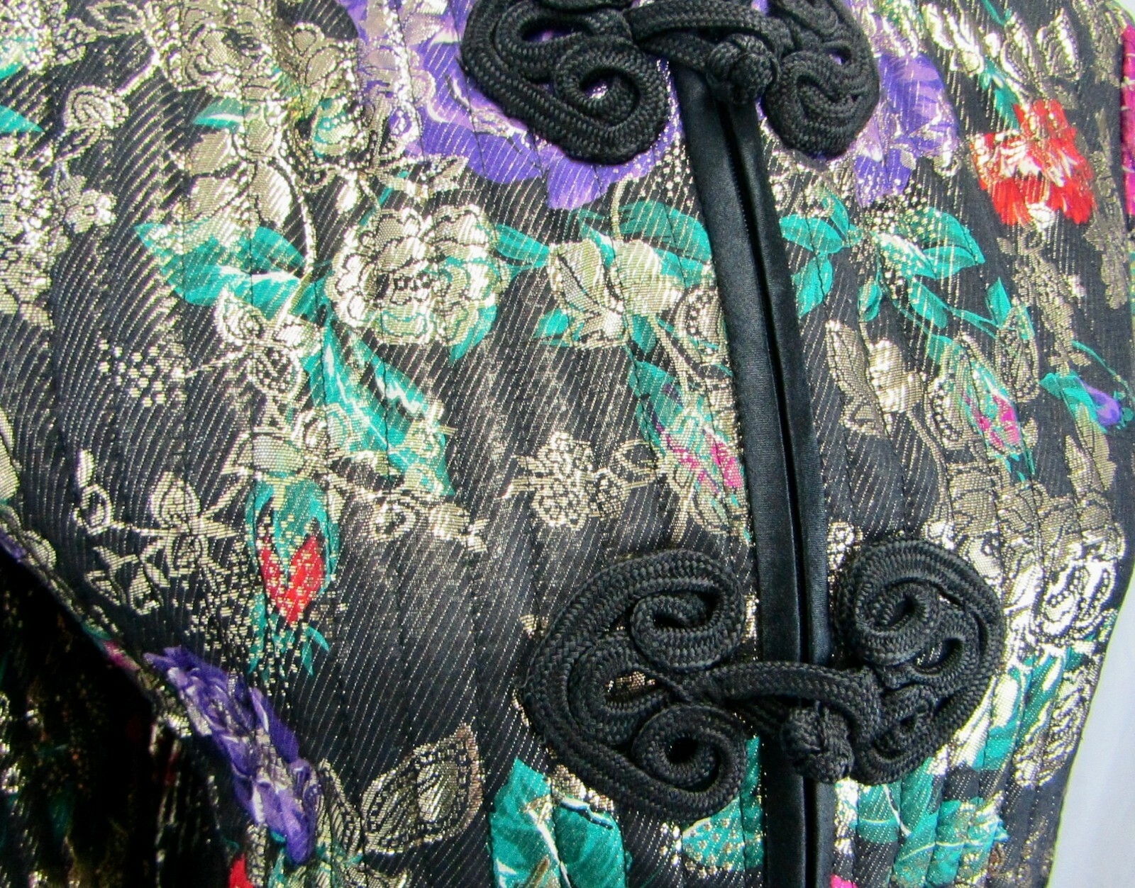 VALENTINO NIGHT Black Floral Multi-color Silk Jacket 8 1980’s VINTAGE