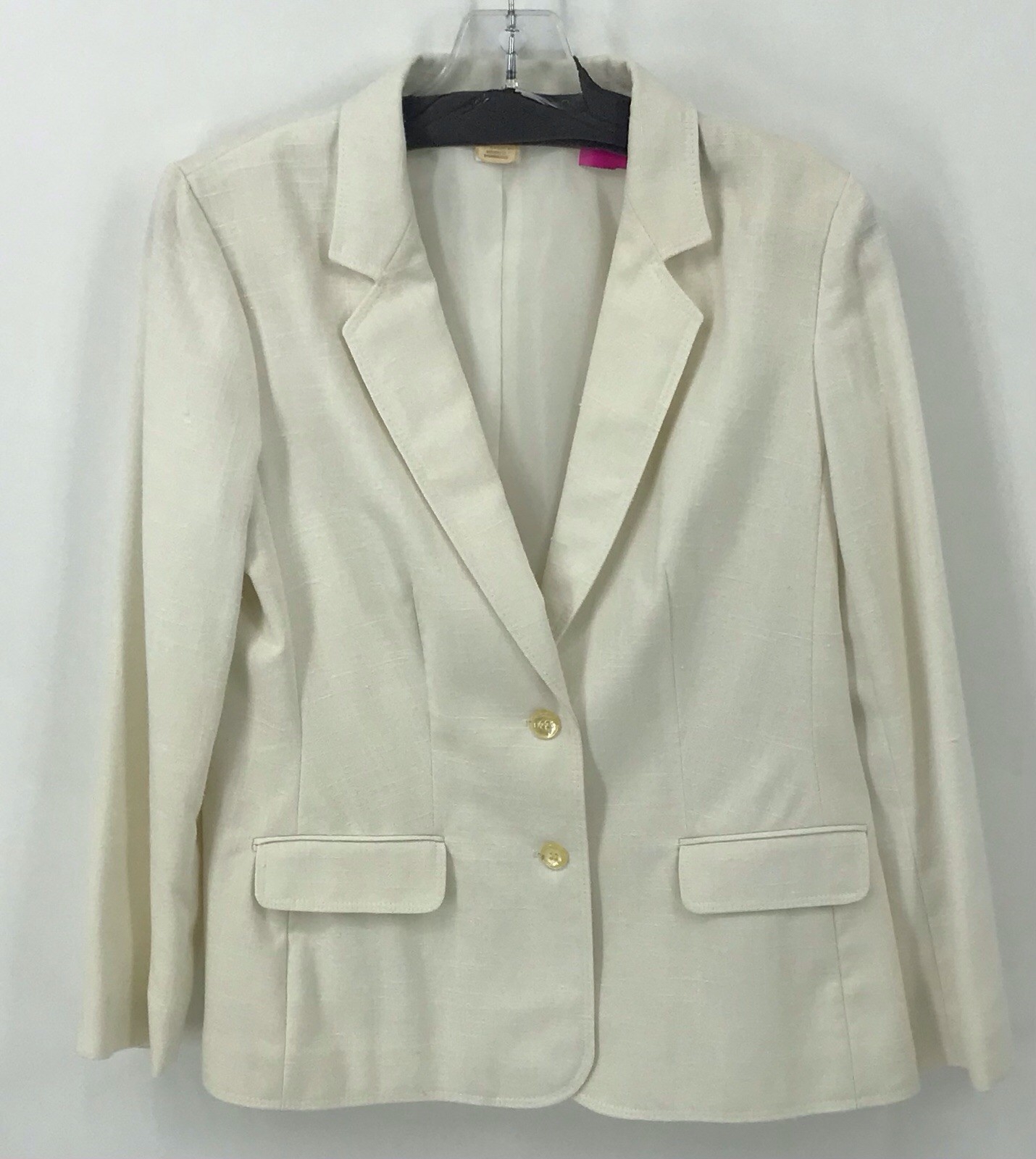 Vintage Joyce Sportswear Blazer Size 9-10 White Linen Button Faux Pockets