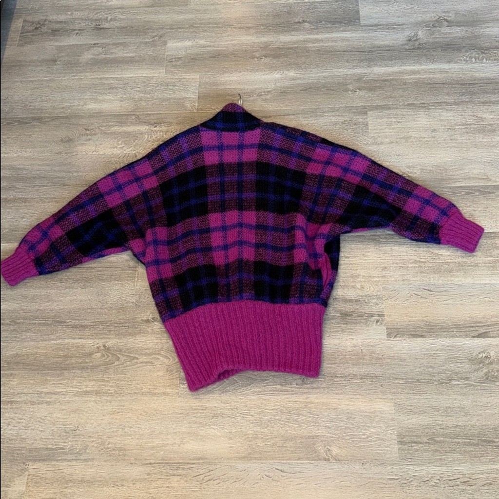 Vintage bold magenta plaid wool mohair blend plaid oversized sweater jacket S-L