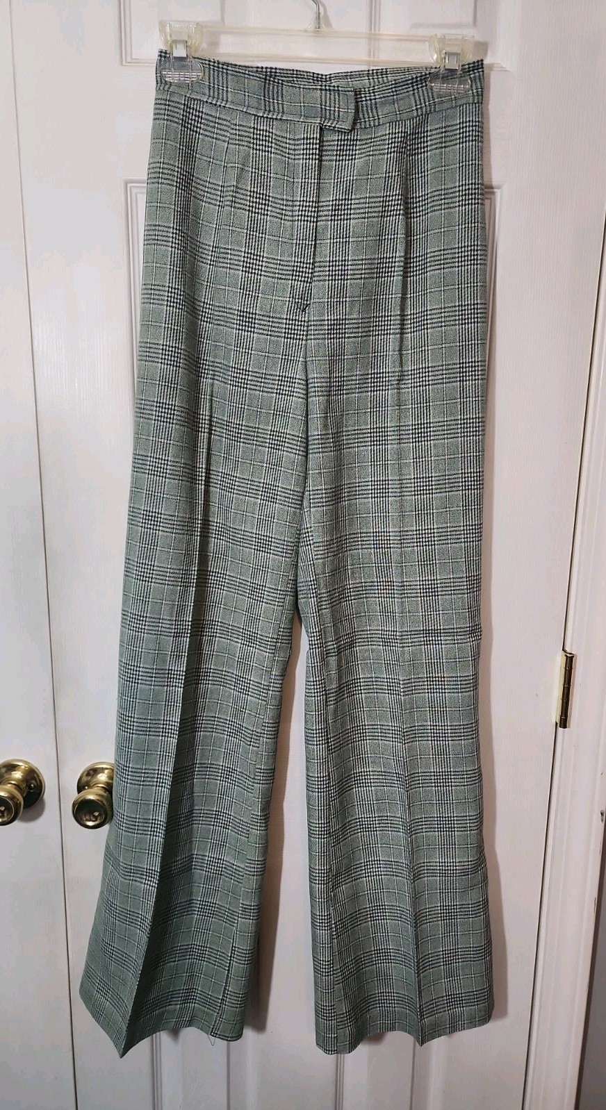 Vintage 70s SEARS JR BAZAAR Plaid Pants Womens 7 Green White 25″x32″