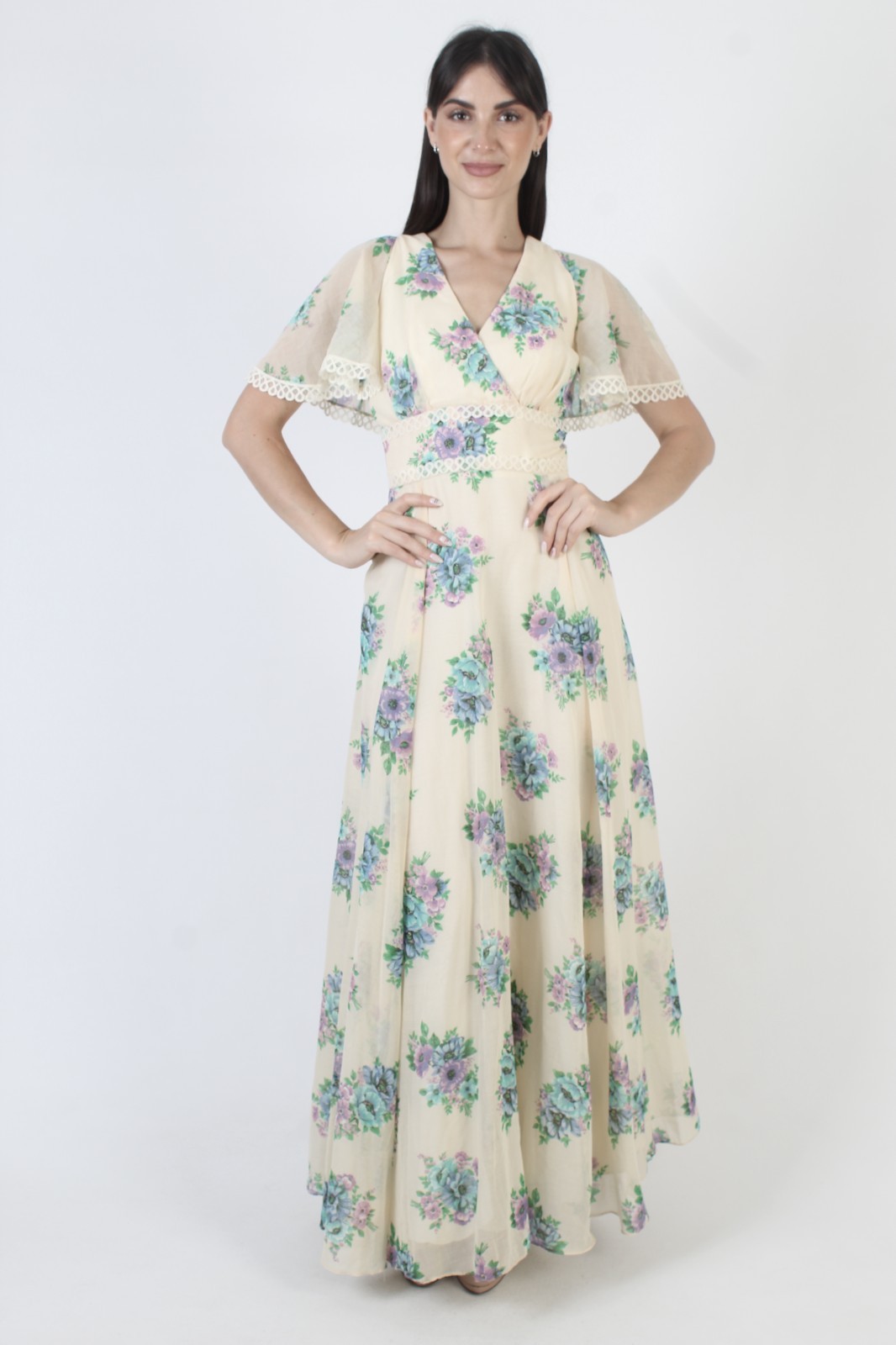 Vintage Boho Wedding Dress Prairie Wrap Bridal Bouquet Hippie Festival Sundress
