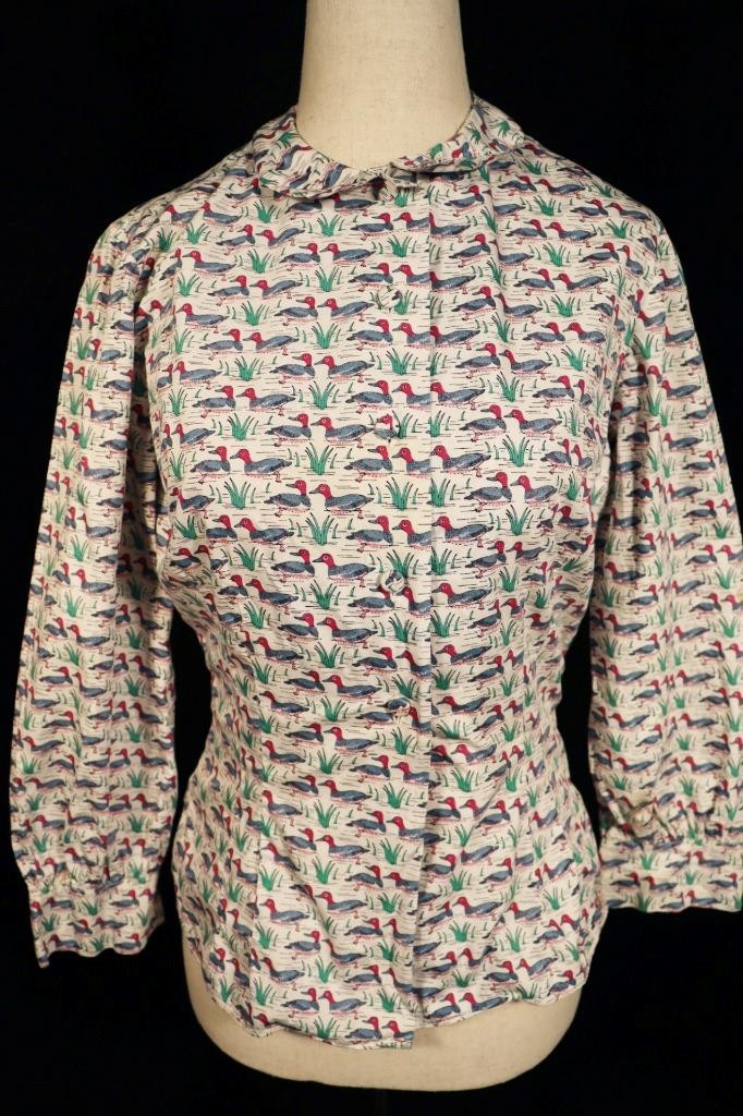 Vintage 1950’s Mc Mullen Duck Print Cotton Blouse Size Medium Exc Condition
