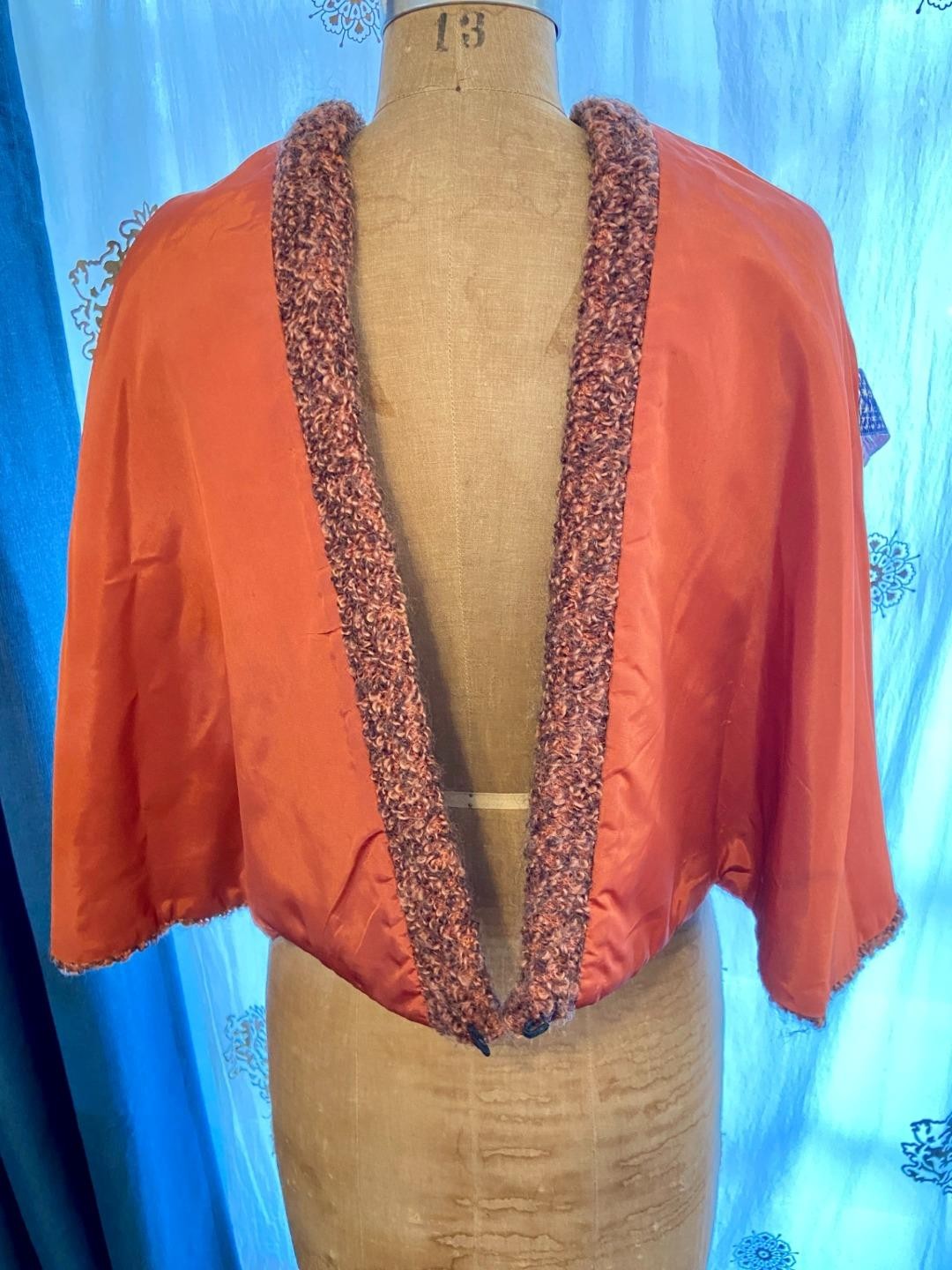 Vintage 30s 40s THE SPECIALTY HOUSE Orange Poodle Cloth Cape Capelet Whimsigoth