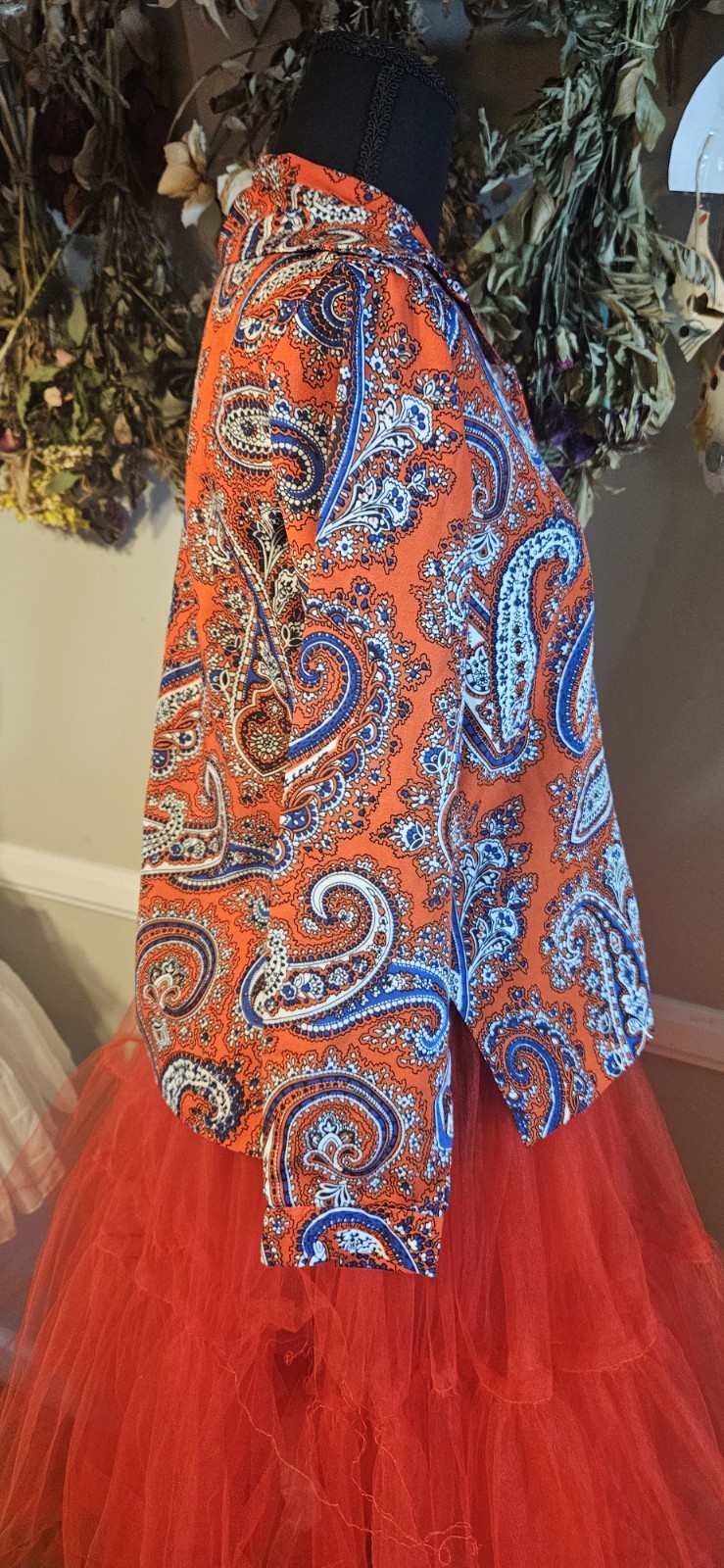 Vintage 197ps Paisley Dagger Collar Button Up Blouse As Is