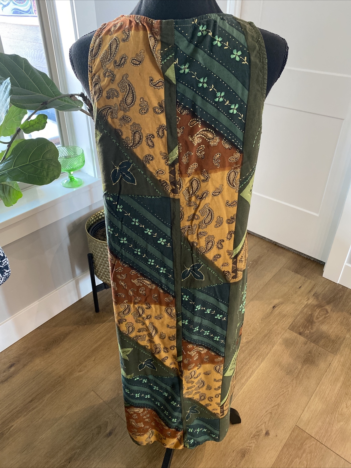 Vintage Notations Dress Maxi￼ Paisley Floral Batik M ￼90s Retro Bandana Boho