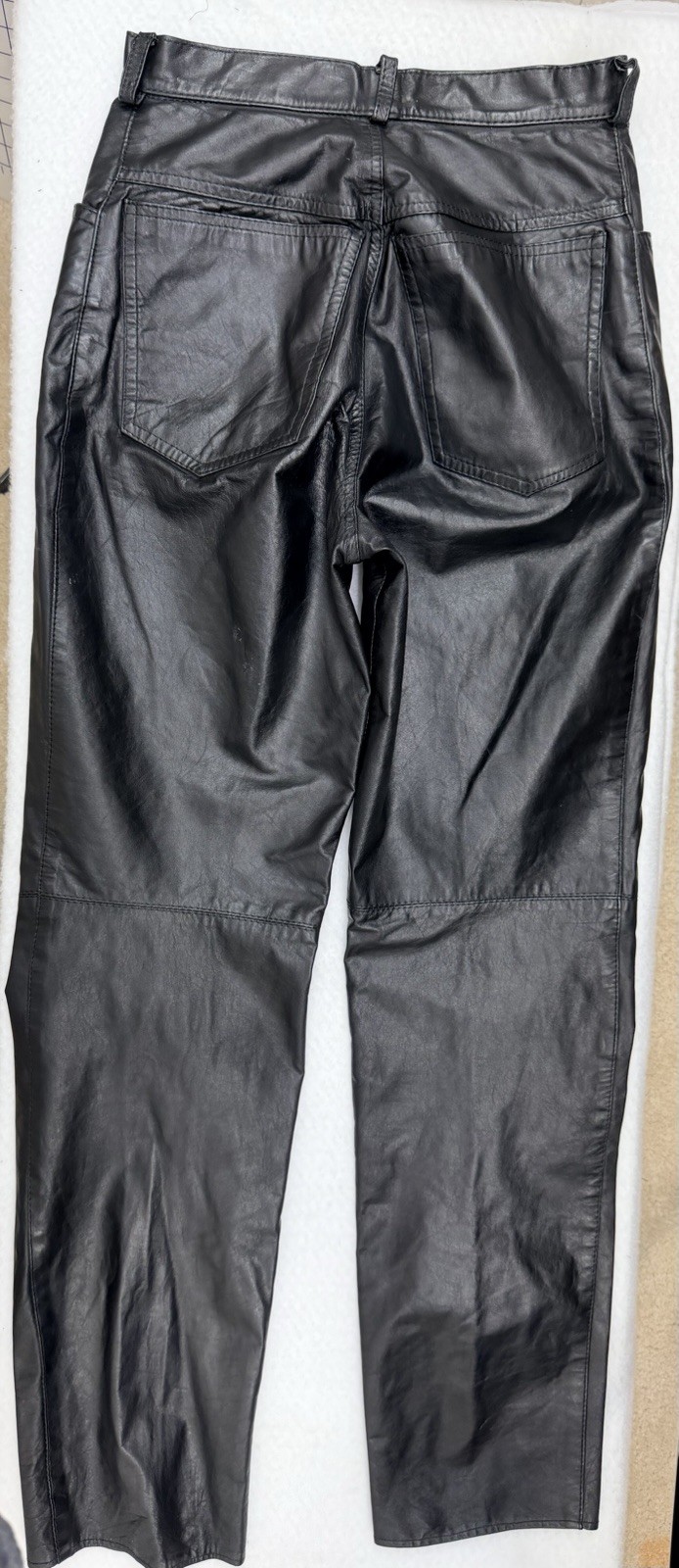 Vintage 70s 80s Euro High-Waisted Black Leather Womens Pants Sz 38 2/4 Glam Rock