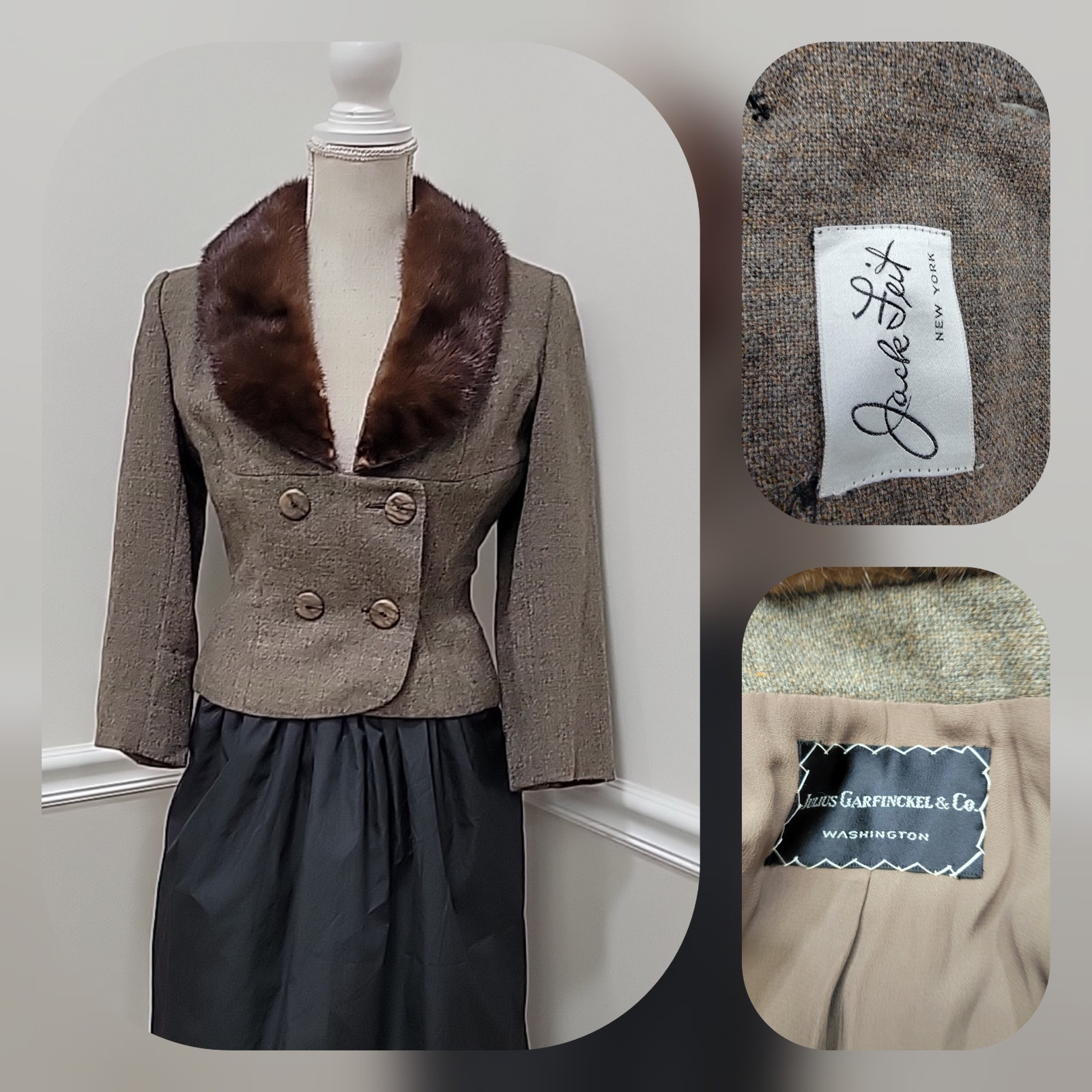 VTG 40s Jack Feit for Garfinckel Tweed Jacket – Mink Collar, New Look,
