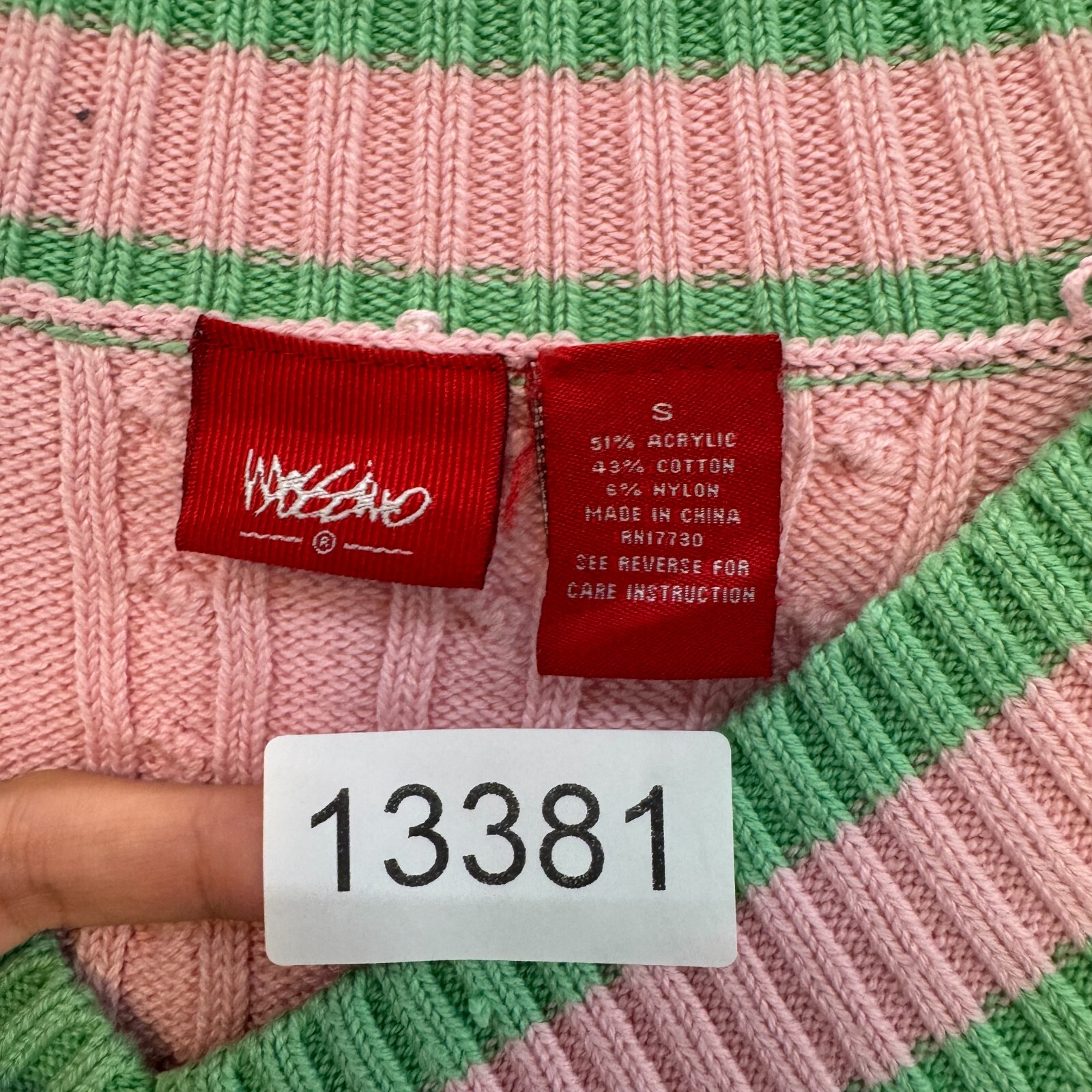 Y2K Vintage Sweater Top XS Small Pink Green Cable Knit Preppy Academia Tennis