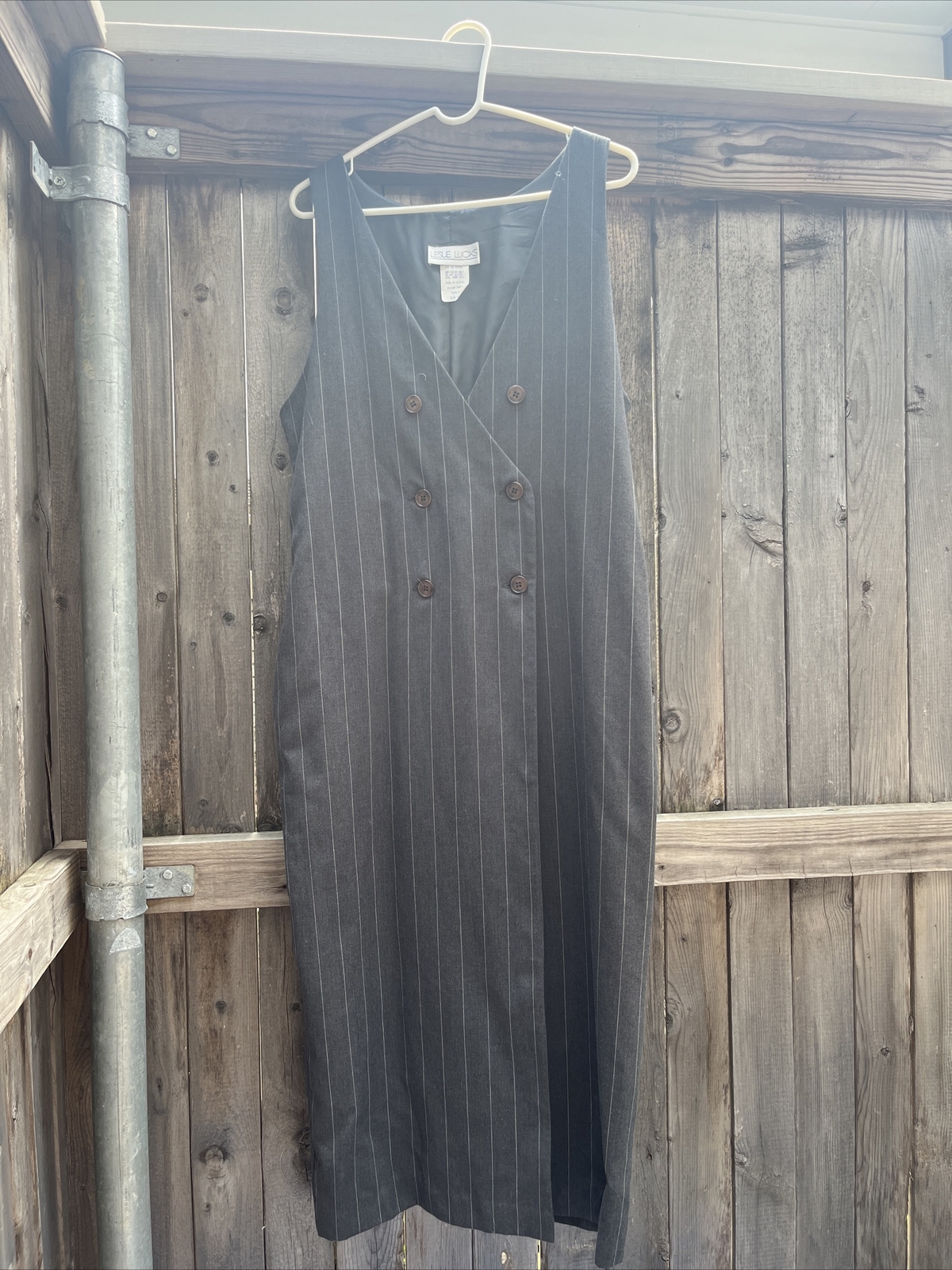 Vintage 90s Leslie Lucks Pinstripe Dress gray white tuxedo size 10 suit work