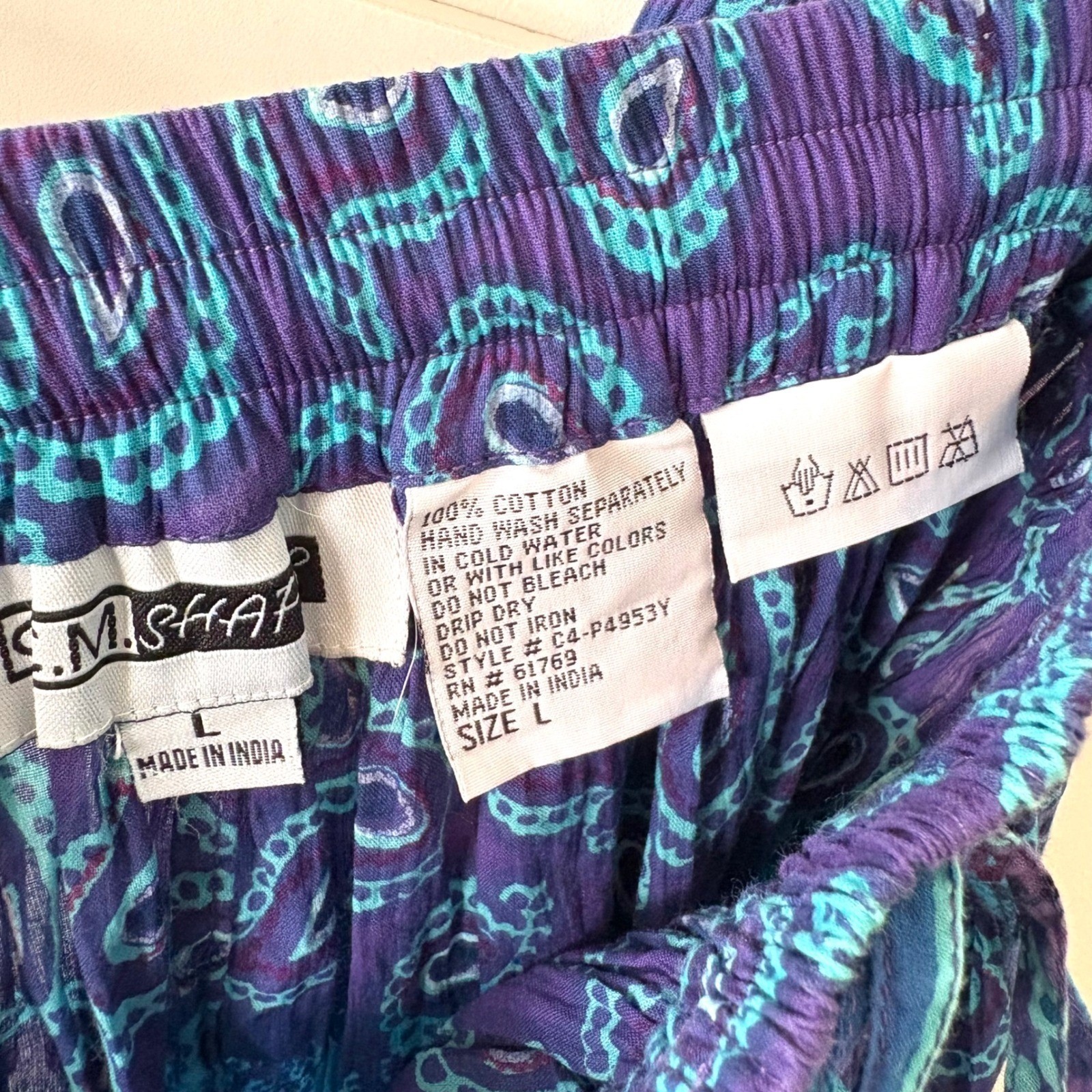 C.M. Shapes Women’s Vintage Blue Purple Full Crinkle Maxi Skirt in Size L