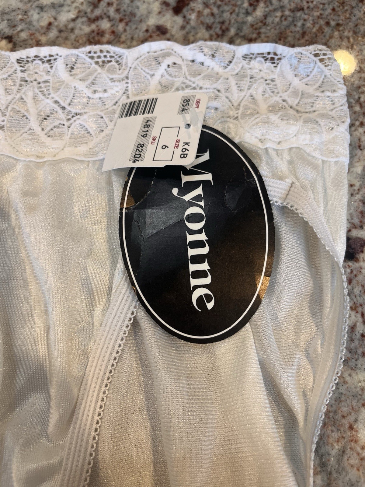 Vintage NWT Myonne White High Leg Lace Trim Nylon Panties Underwear Sz 6