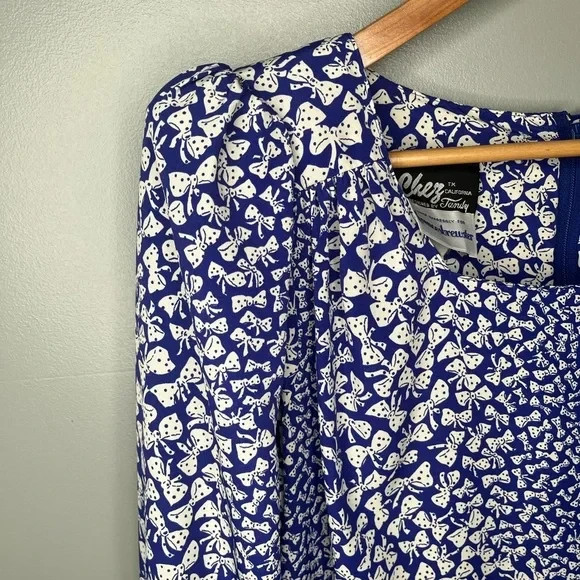 Chez California Designed by Tandy 1970’s Vintage Polka Dot Bow Print Dress 16W