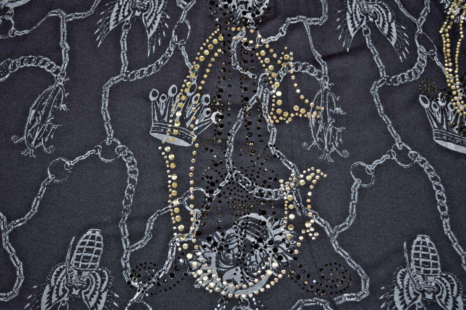 Vintage Dress Christian Audigier Size S/M 90s Black Gold Crowns Grenades USA