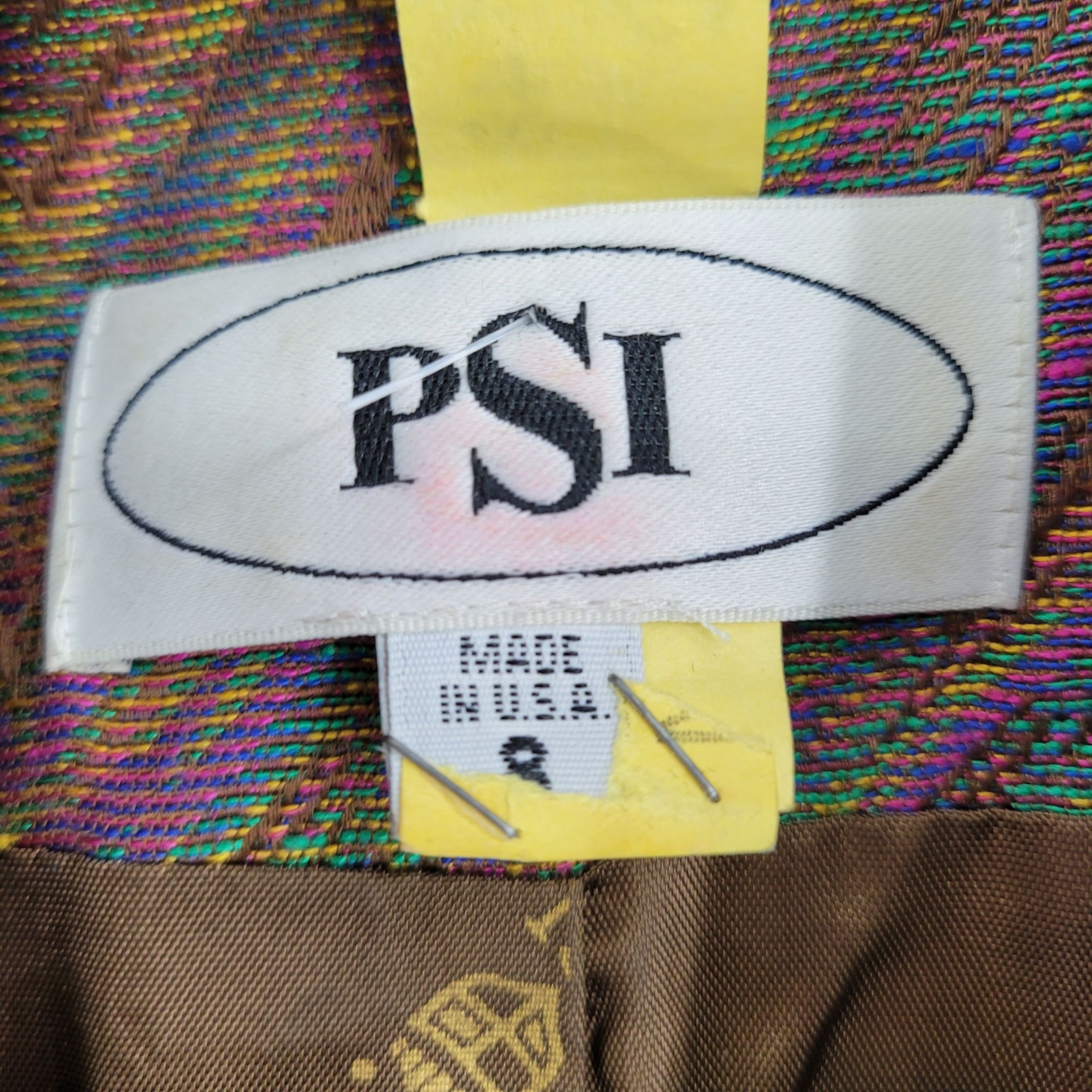 Womens 80’s Power Suit 8 Skirt Set Rainbow Chevron Psychedelic Twill Button