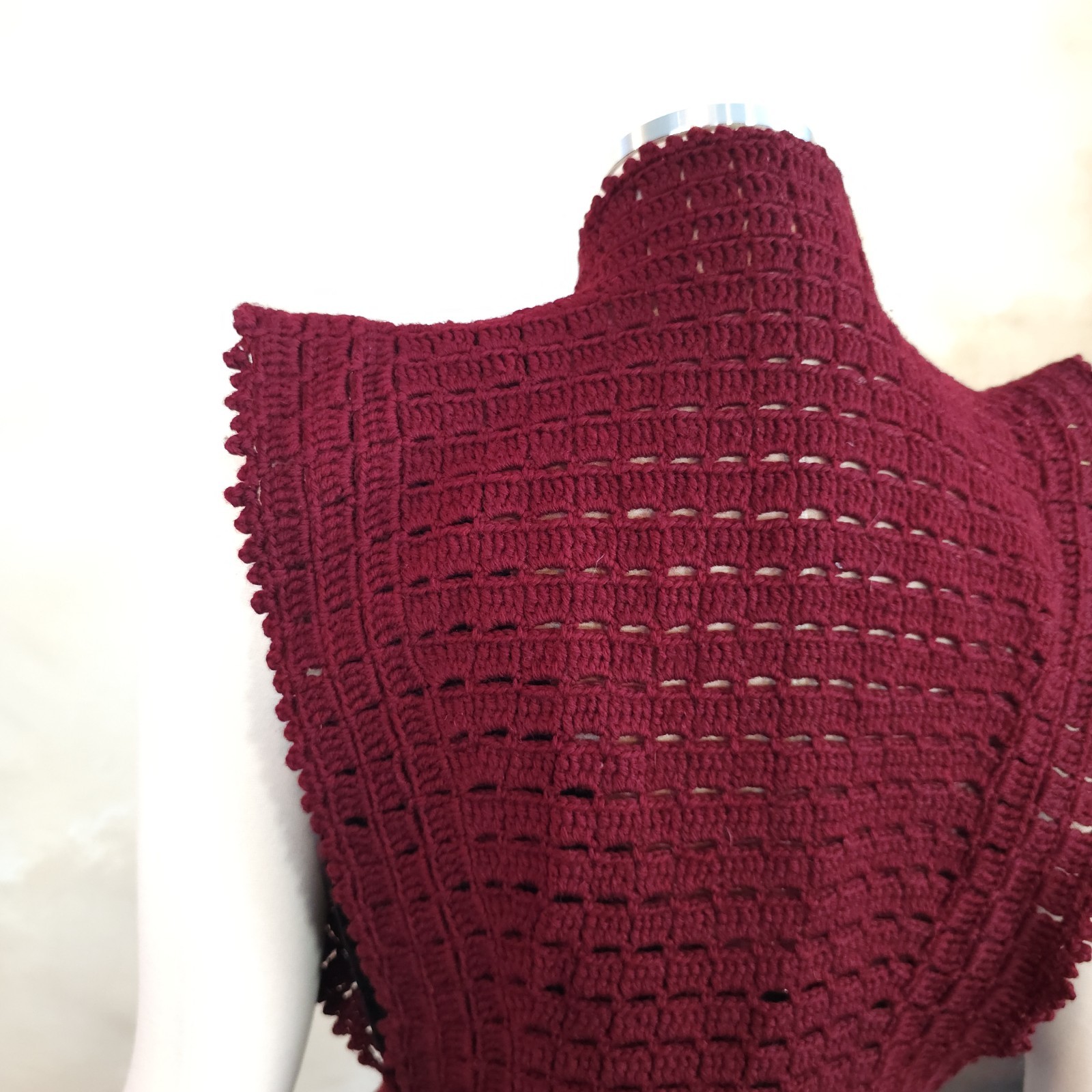 Burgandy Red Crochet Antique Vest 1920s 1930s Art Deco Sweater Shawl Bow Ties…