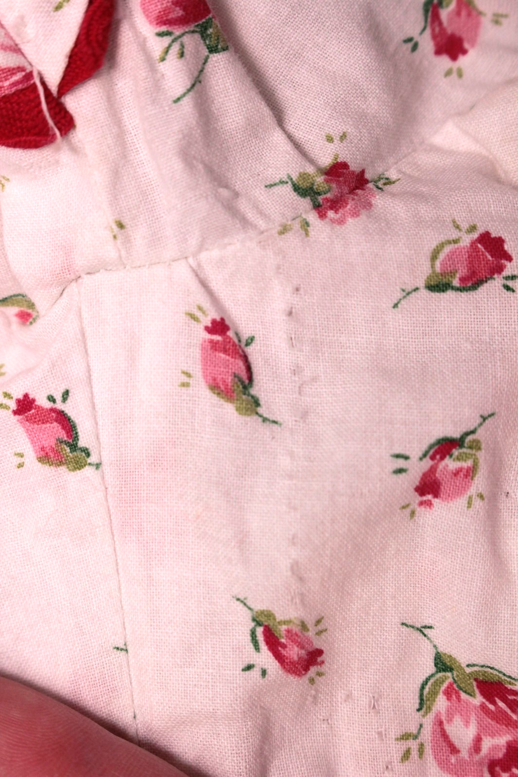 Vtg Women’s 50s White & Red Rose Print Cotton Tea Dress Sz XXS/XS 1950s