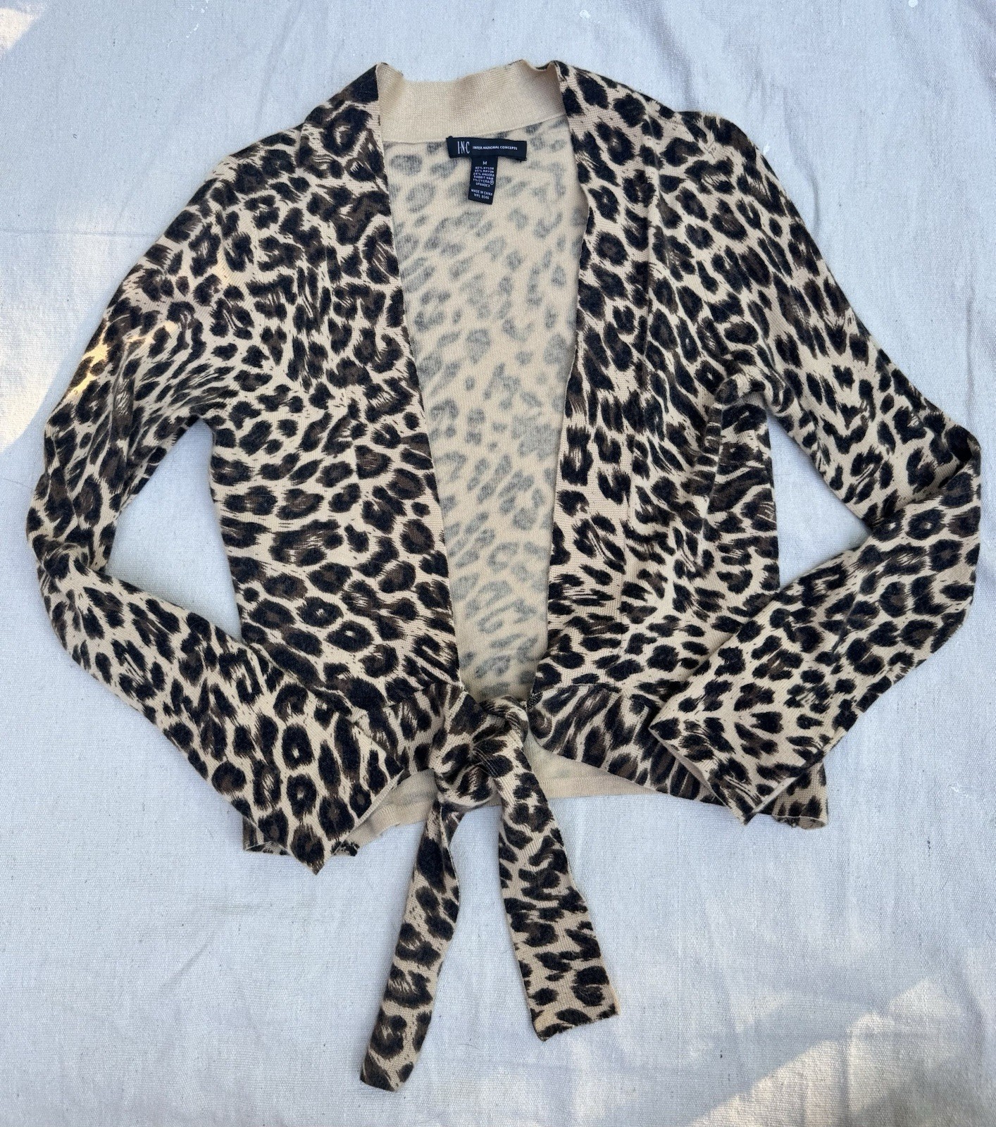 Vintage 1990s Y2K Leopard Print Wrap Top Angora Sweater Animal Print