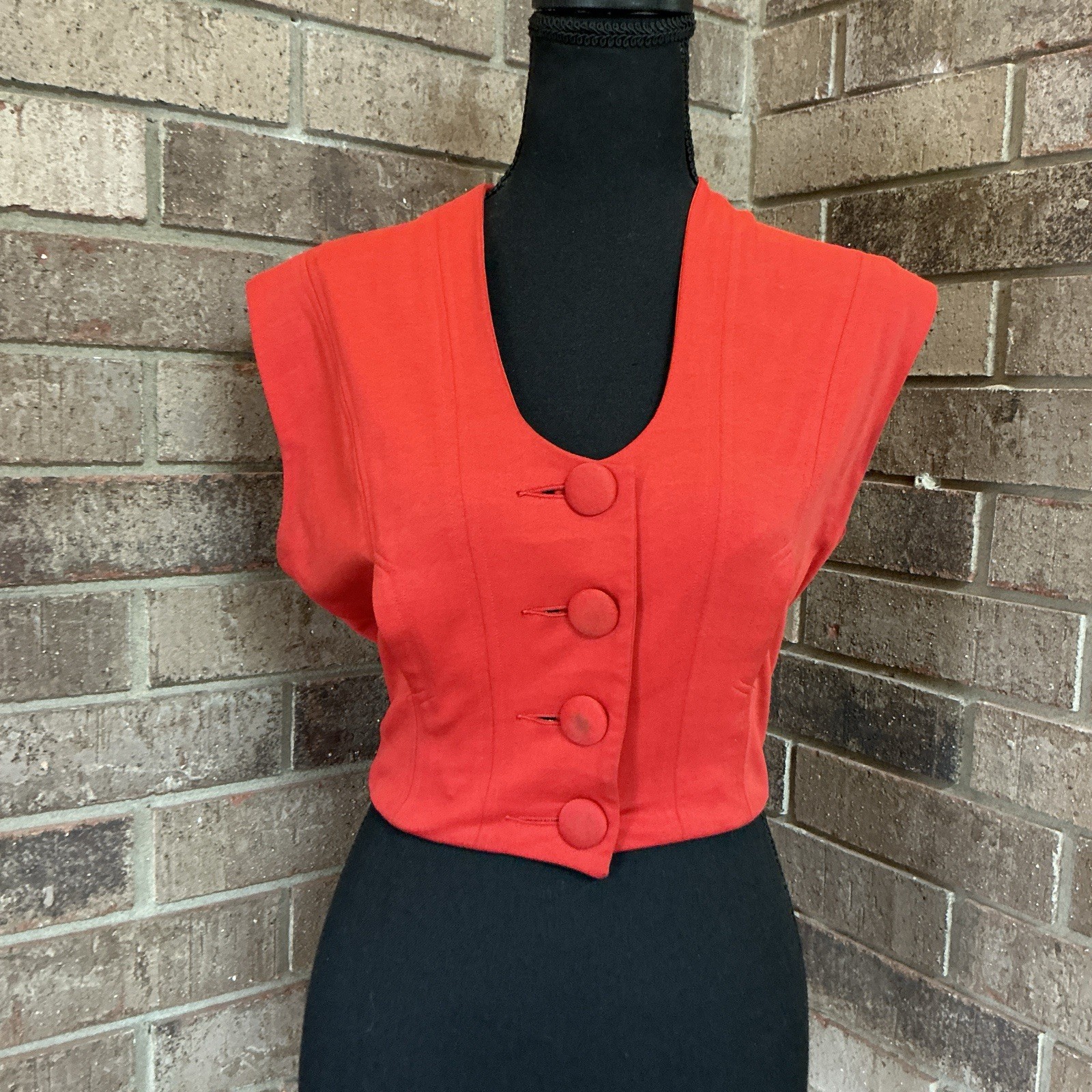 60s VINTAGE De De Johnson California Red Cropped Vest Caressuede Knit XS/S #19D9