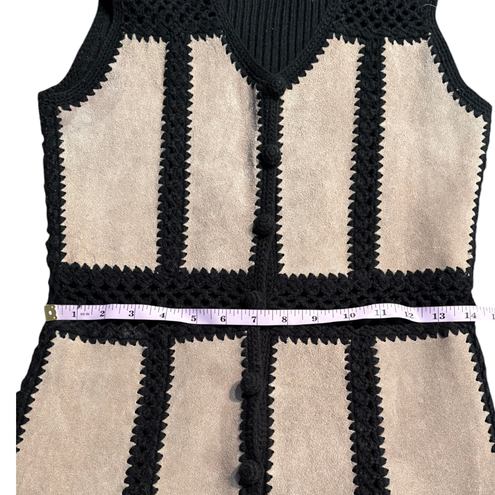 Tarri vtg 60s cream genuine leather and crochet button up sweater vest sz S