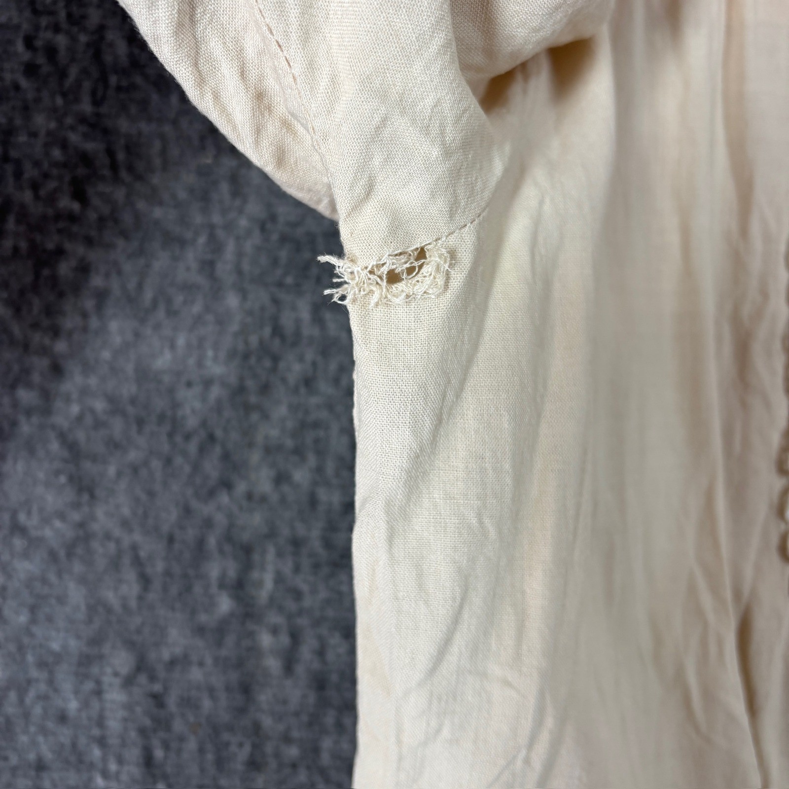 Vintage 50s Beige Short Sleeve Lace Trim Peter Pan Collar Blouse Top Large