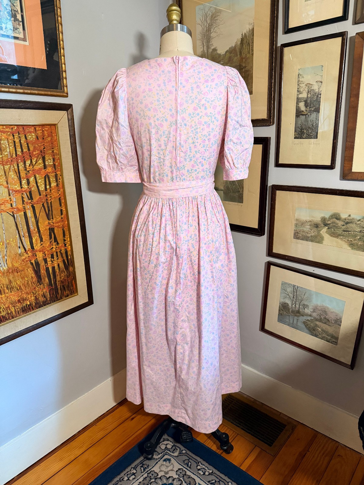 Vintage 80s Laura Ashley light pink floral dress US12