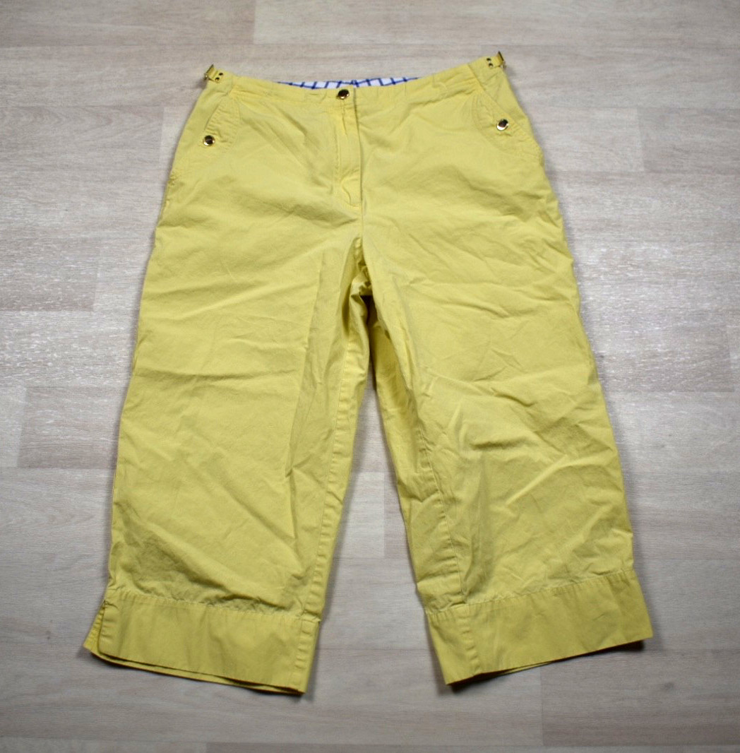 Y2K Lauren Ralph Lauren Crop Capri Pants Yellow Utility Cargo Size 10 FLAW VTG