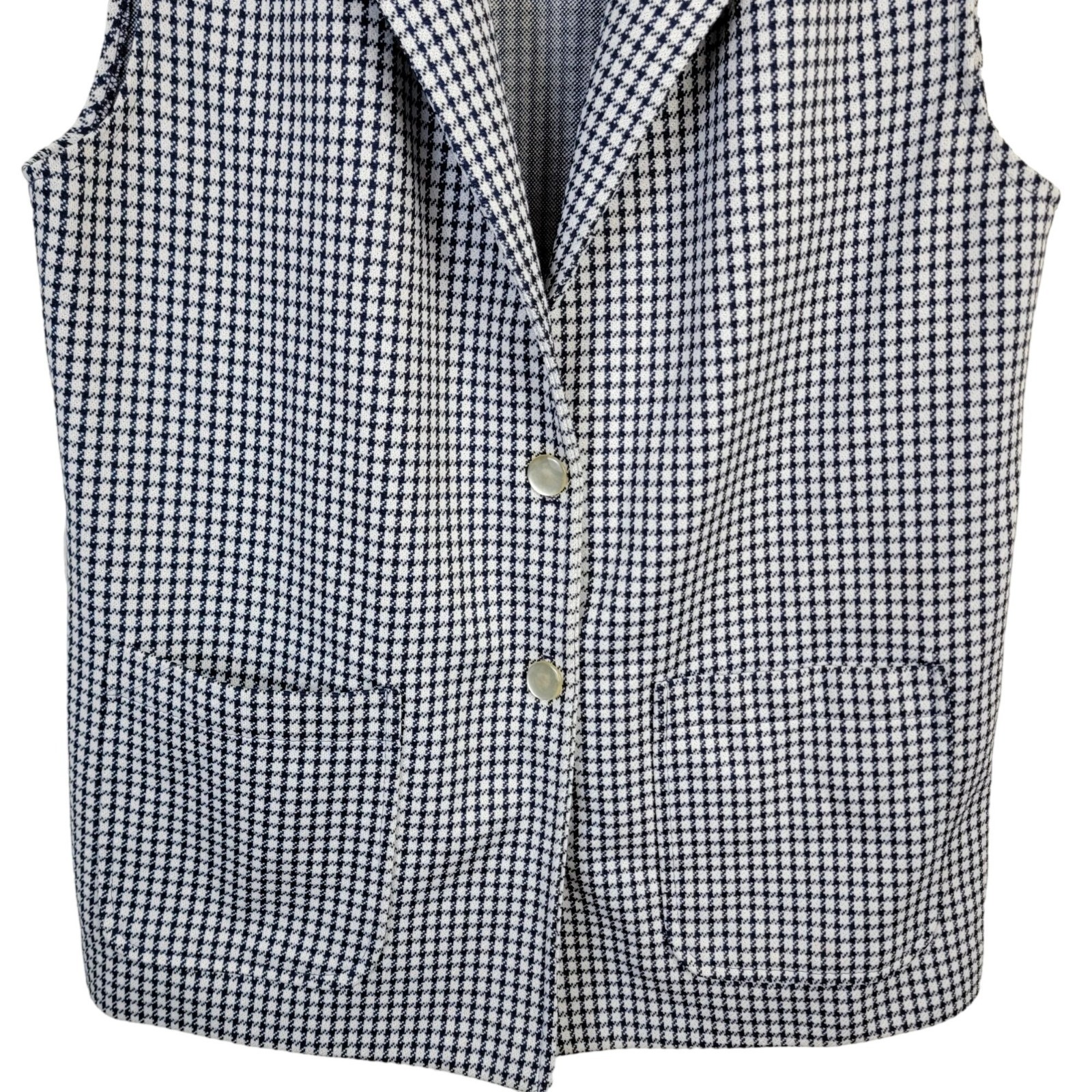 Vintage 70s Vest Jacket Women Medium 8 10 White Blue Top Collar Gingham Retro M