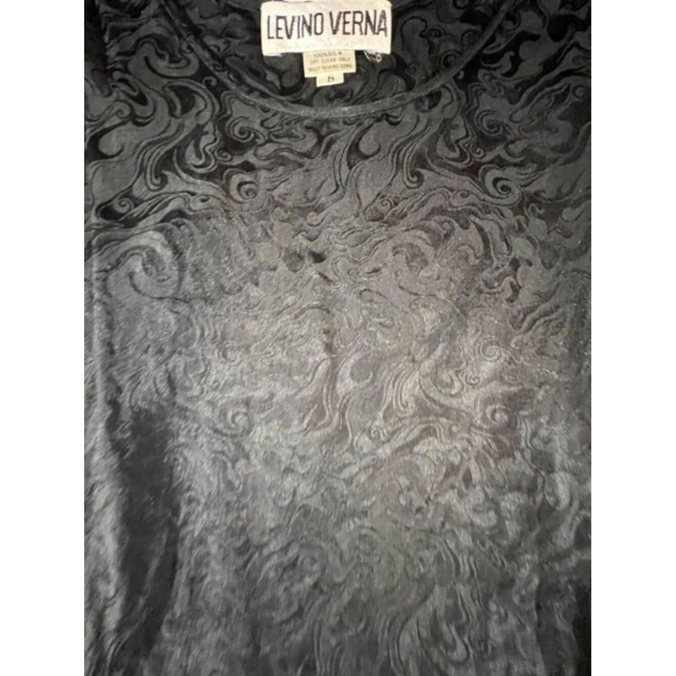 Vintage Levino Verna 3-Piece Matching Set Top,Skirt & Sash Black 100% Silk Size8