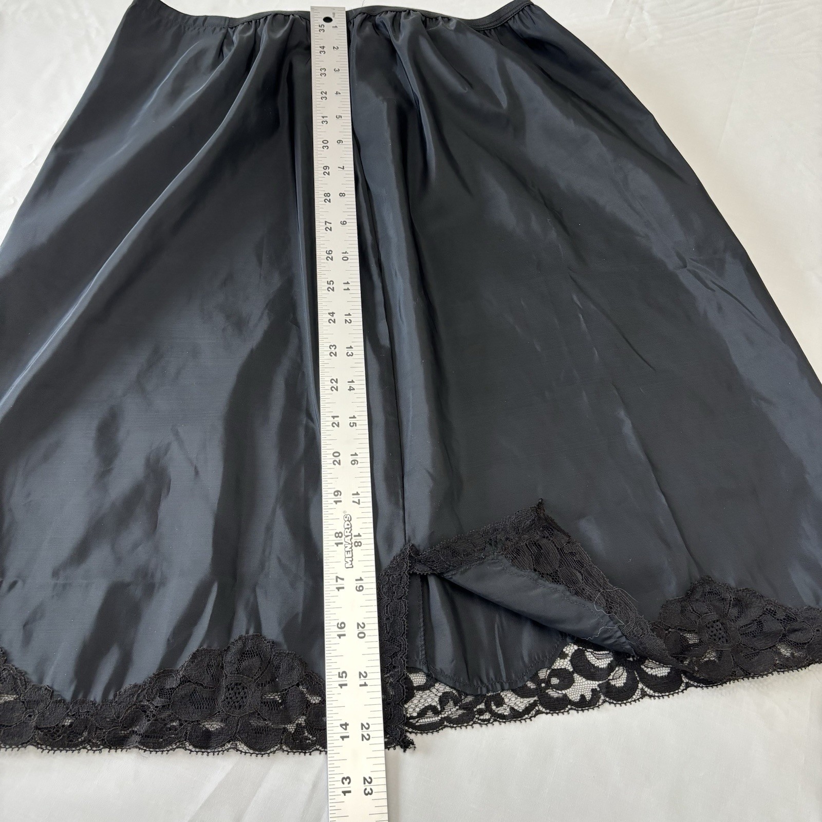 Vintage Wonder Maid Non Cling Black Half Slip Sz Large Nylon Lace Slit Lingerie