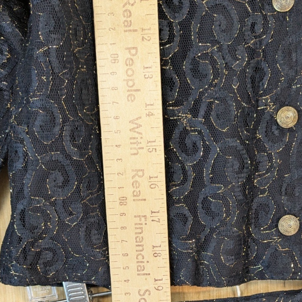 Urban Outfitters Vintage Womens Black Gold Metallic Lace Skirt Jacket Set Small