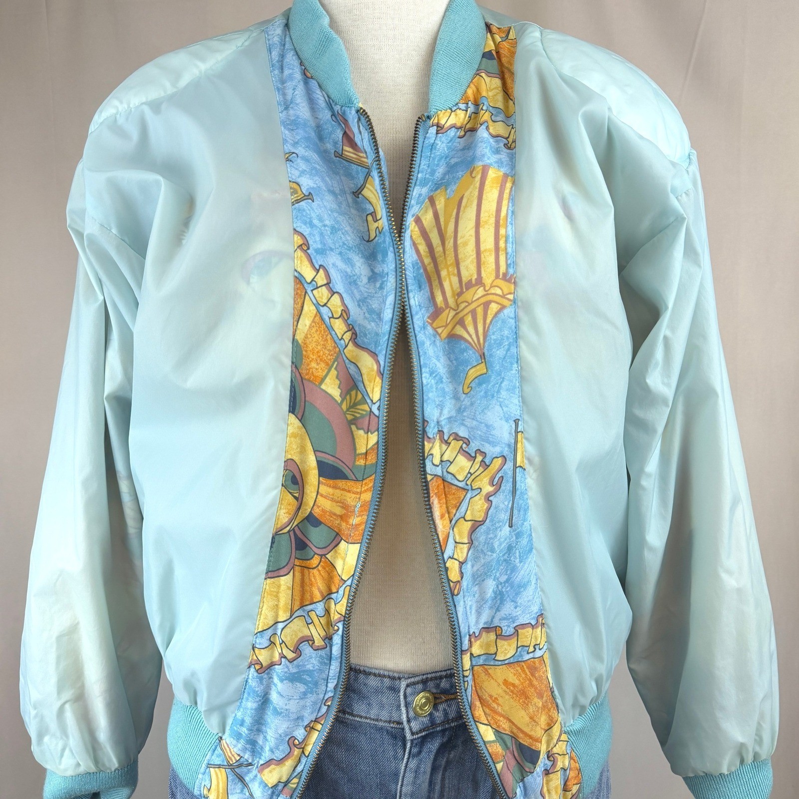 Vintage 80s MULBERRY STREET Womens (M) Bomber Jacket Coastal Aztec Sun mobwife