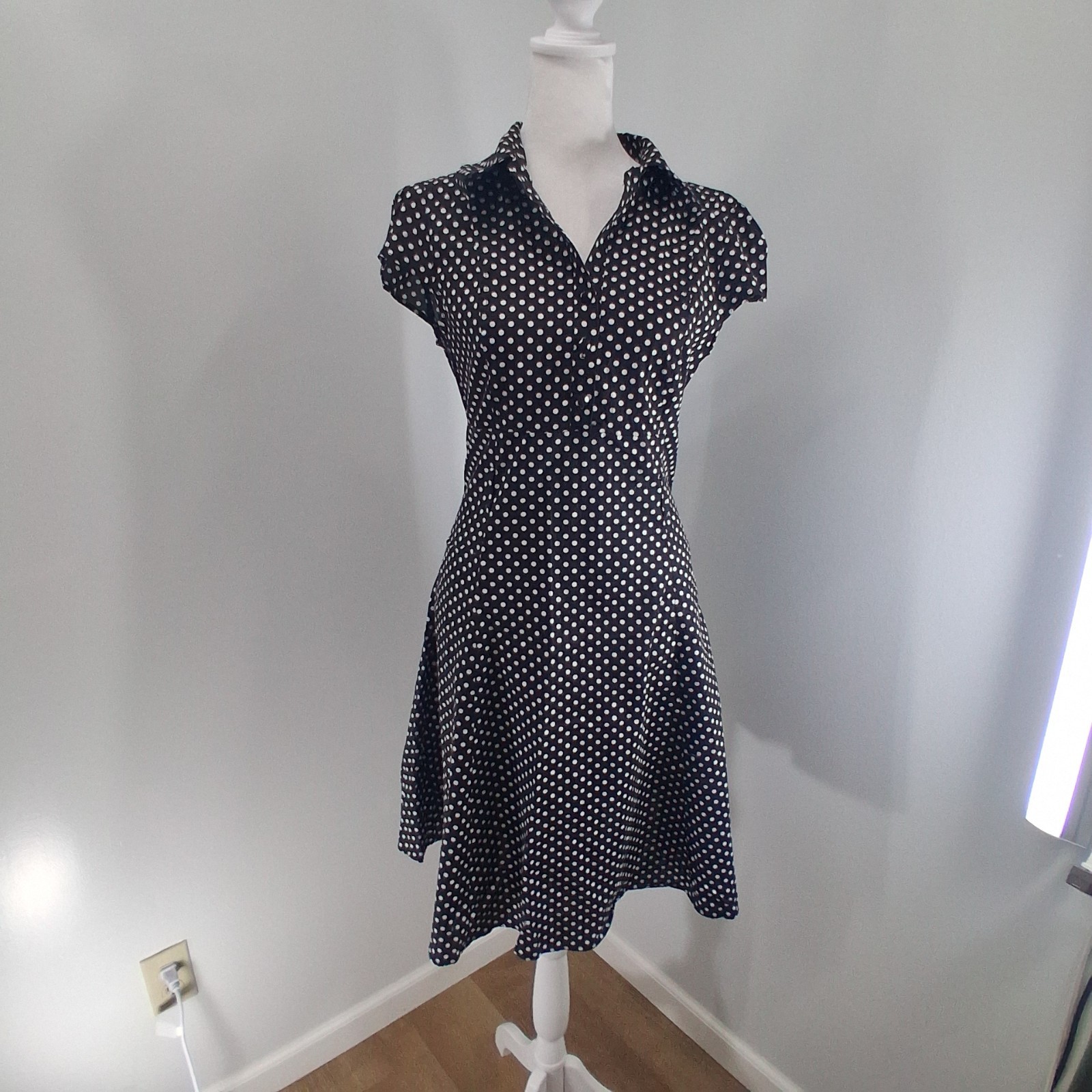 Vintage Midi Dress Polka Dot Size Large Rockabilly Fit & Flare Cap Sleeve Y2K