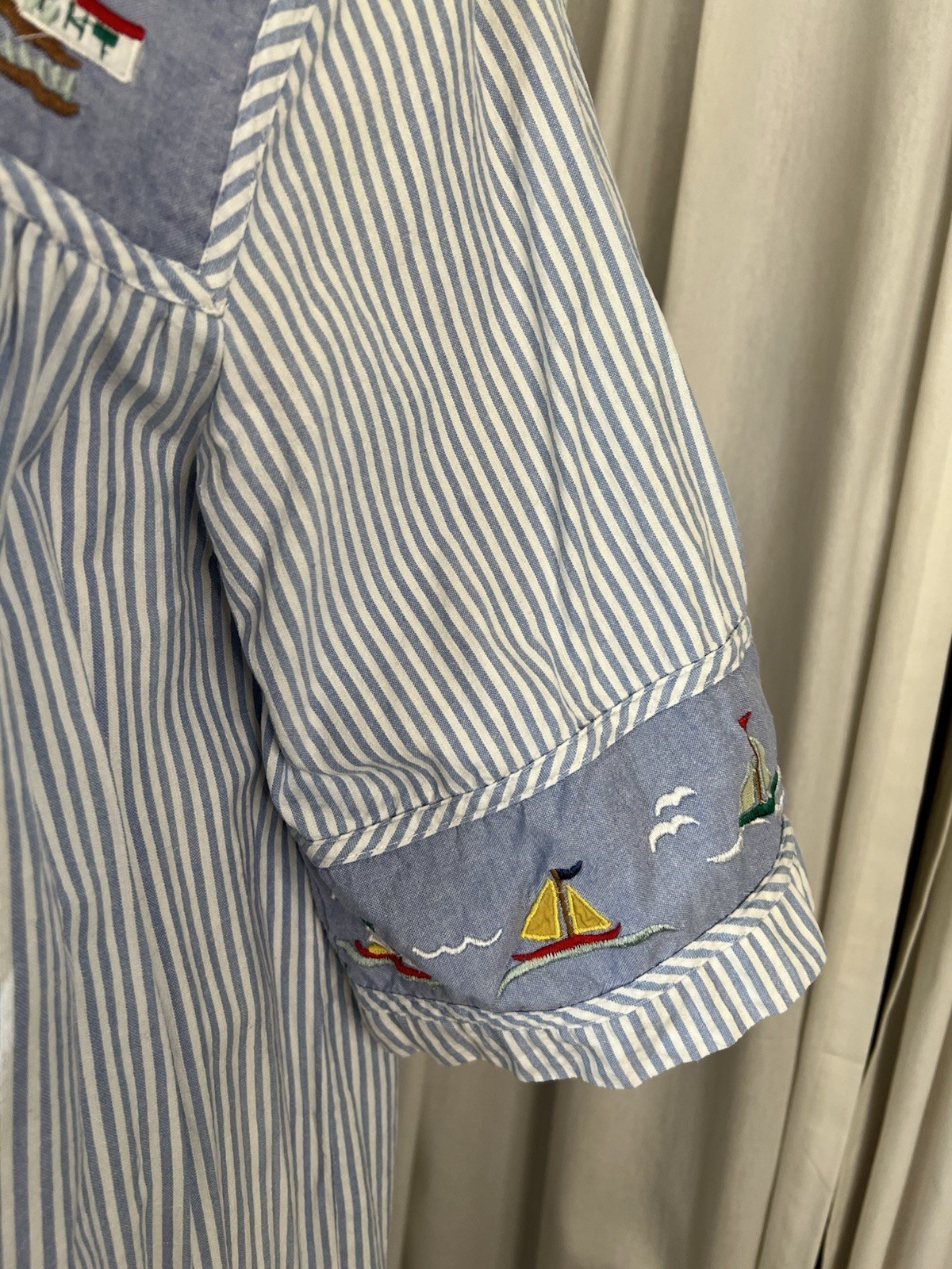 The Quacker Factory Grannycore Hickory Stripe Muumuu W/ Nautical Embroidery L