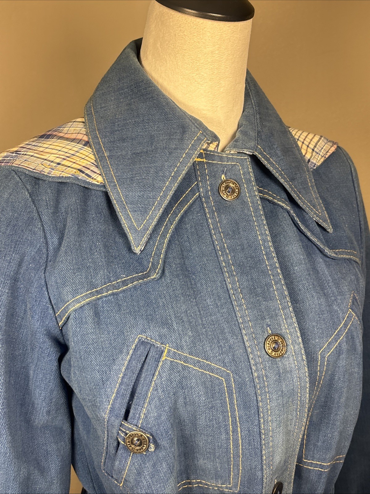 70s Brush Denim Womens Button Front Belted Jacket Blue Kemington Express