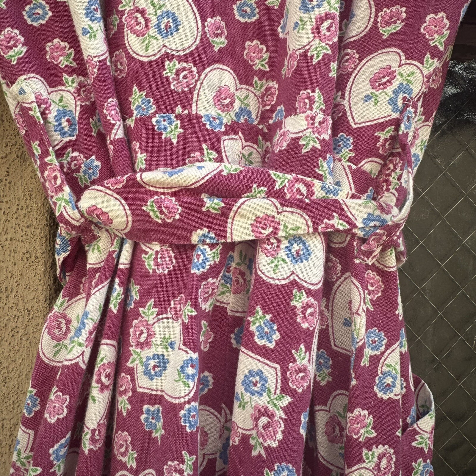 Vintage 1940s Purple, White & Blue Dressing Gown, Robe, Wrap Dress, Heart Print