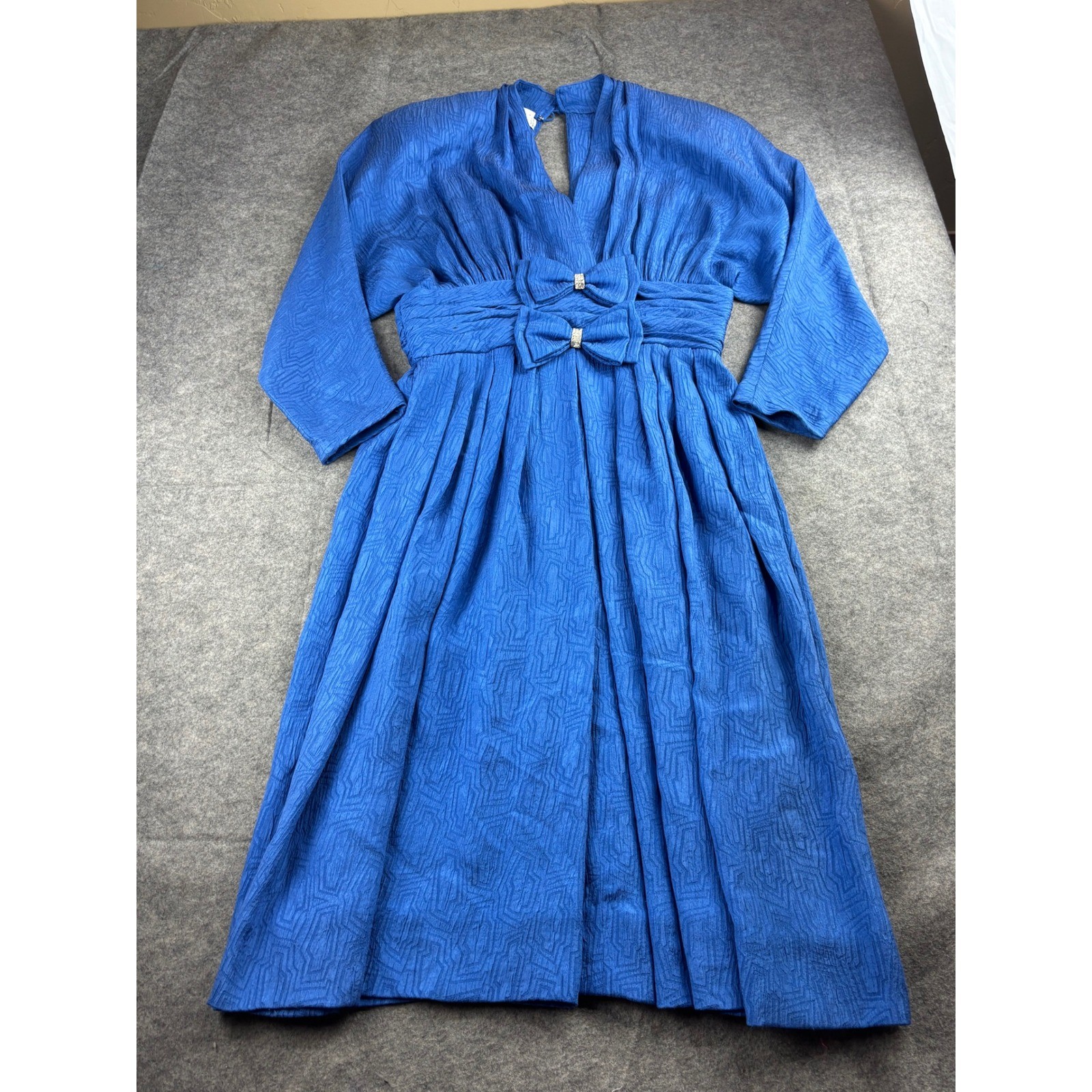 Adele Simpson Neiman Marcus VTG Blue Silk Jacquard Bow Dress 100% Silk Women S?
