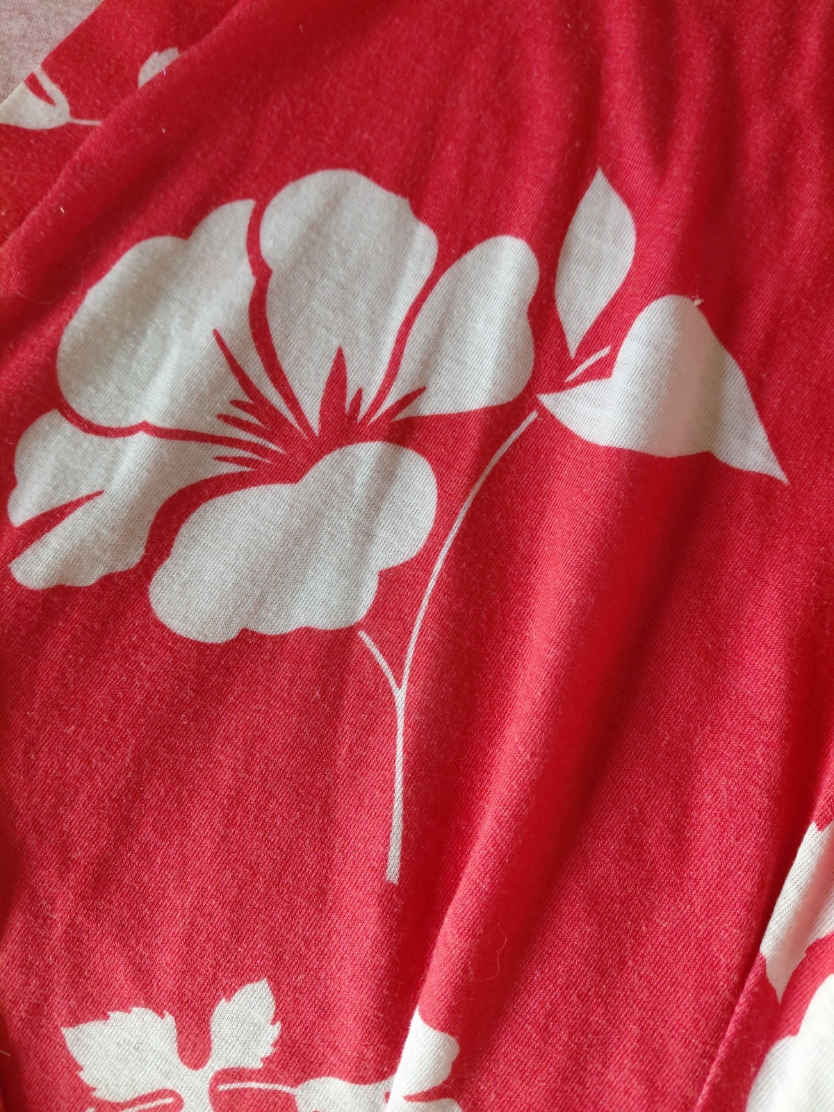 Vintage 1980s Does 1940s Hawaiian Tabby Dress Red White Hibiscus Size Large