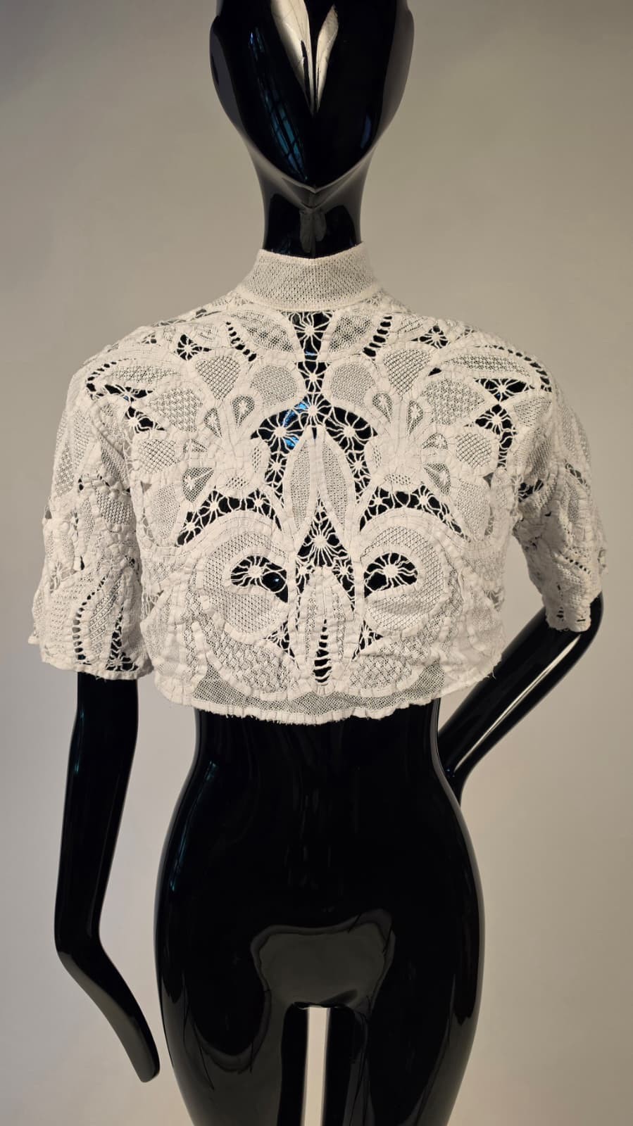 BAROQUE ITALIAN EDWARDIAN WHITE HAND MADE LACE BODICE W FLORAL + FLEUR DE LIS