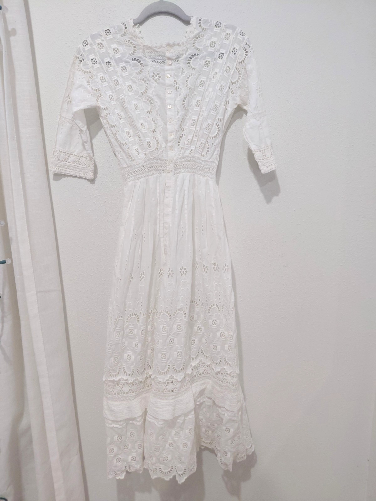 Vintage Edwardian Lace Cotton Lawn Dress Eyelet Details