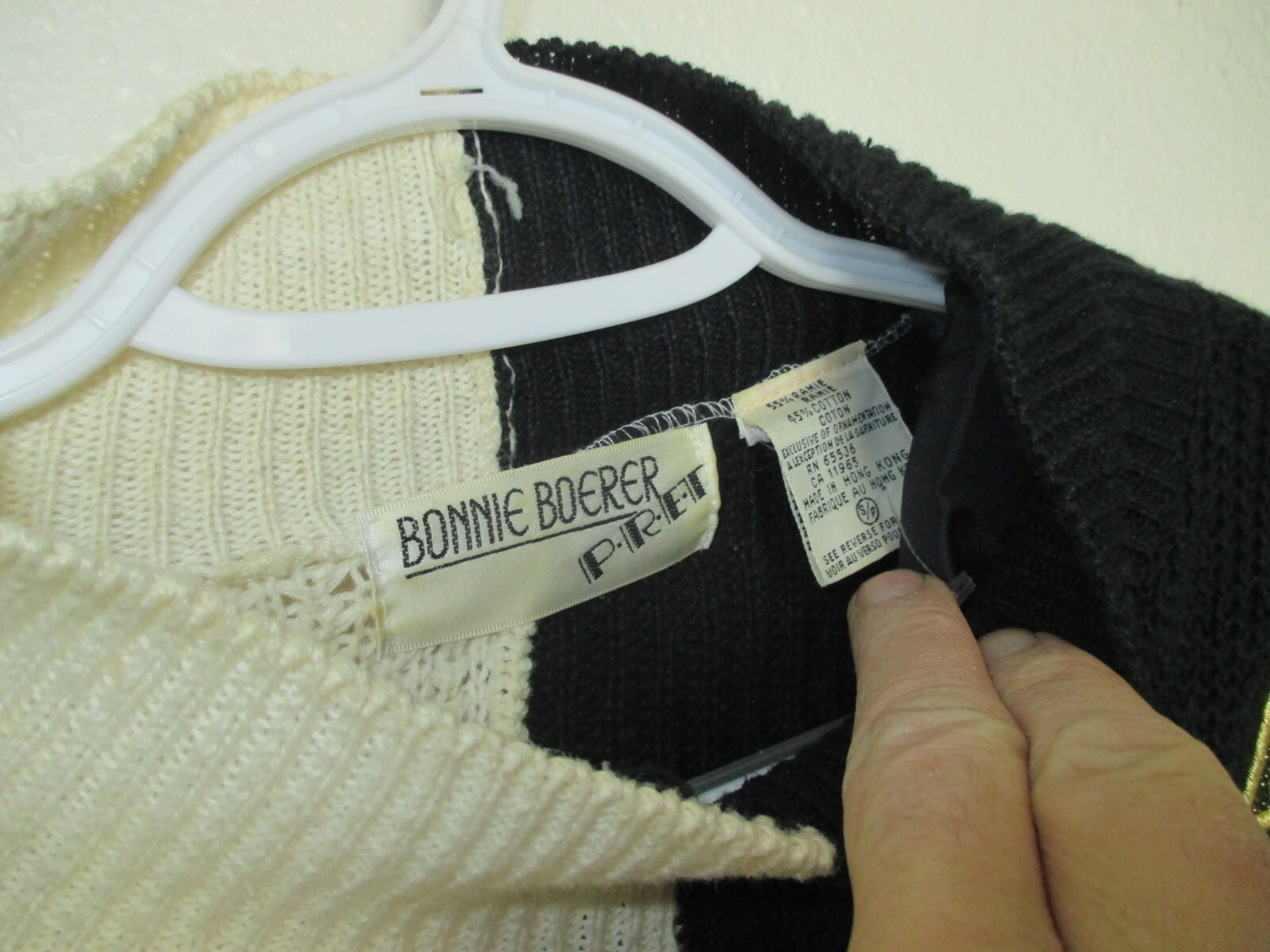 Vtg Bonnie Boerer Pret Novelty Sweater Black White Dragon Bird Applique Deco EUC