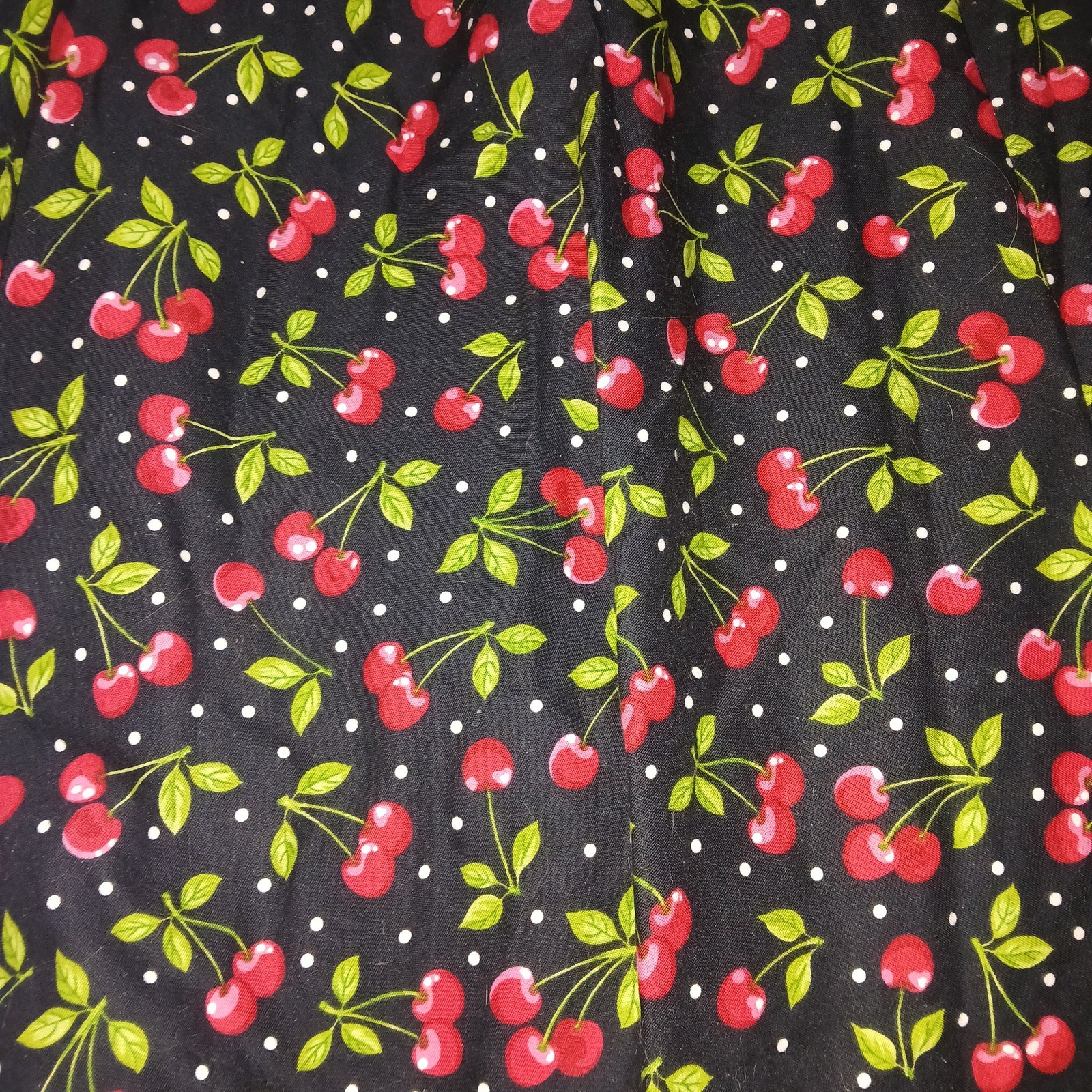 Vintage 50’s Style Retro Cherry Print Circle Skirt Handmade Unbranded Black