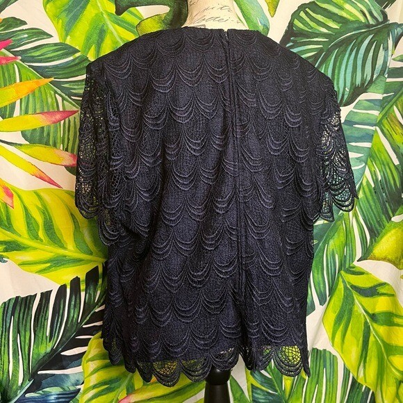 Vintage SL Fashions 14W/16W Dark Blue Lace Layered Church Office Cropped Blouse