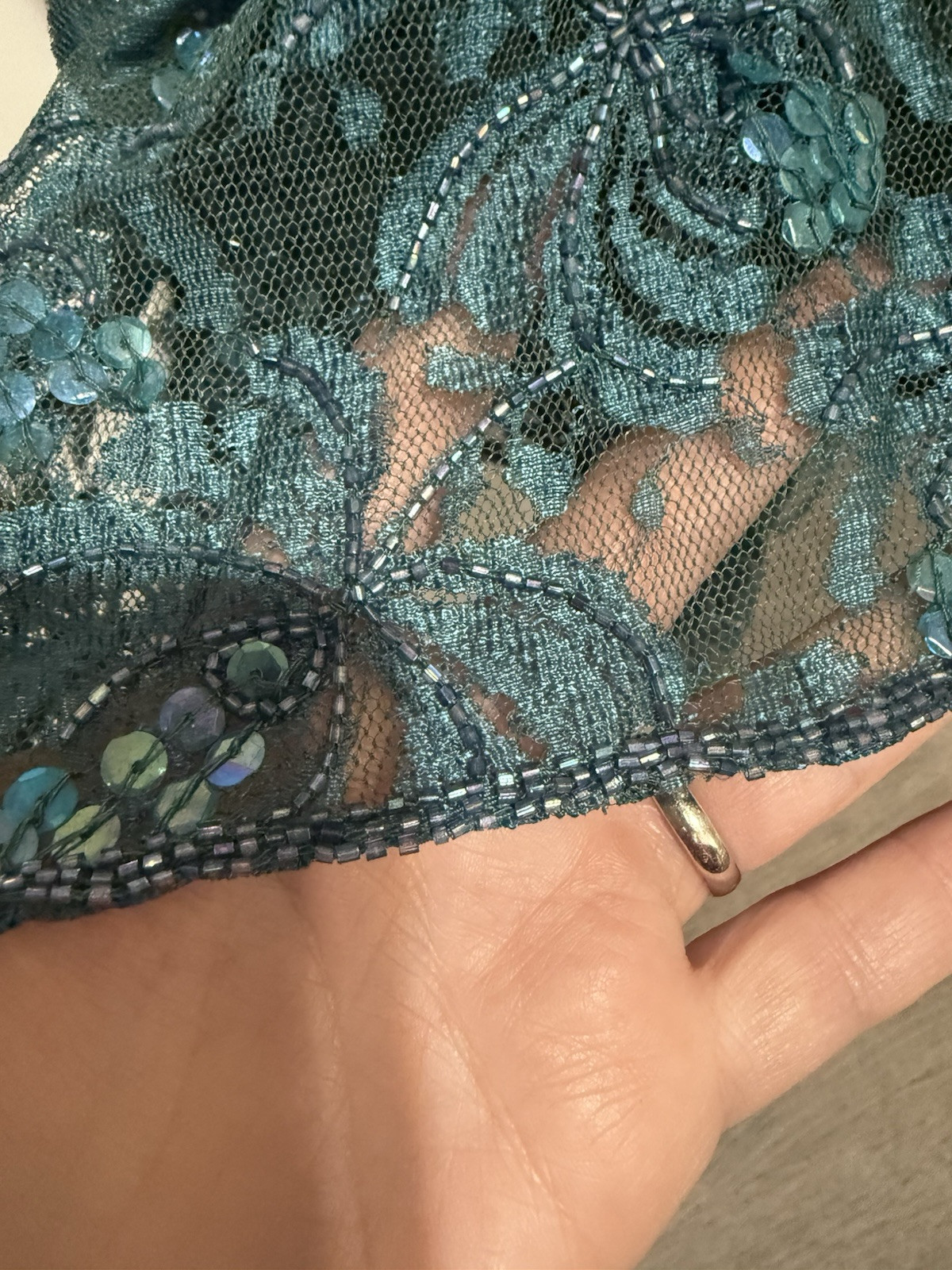 VINTAGE 1980’s CHANNA Lace Teal Sequin Beaded Embellished Dress India Womens 3X
