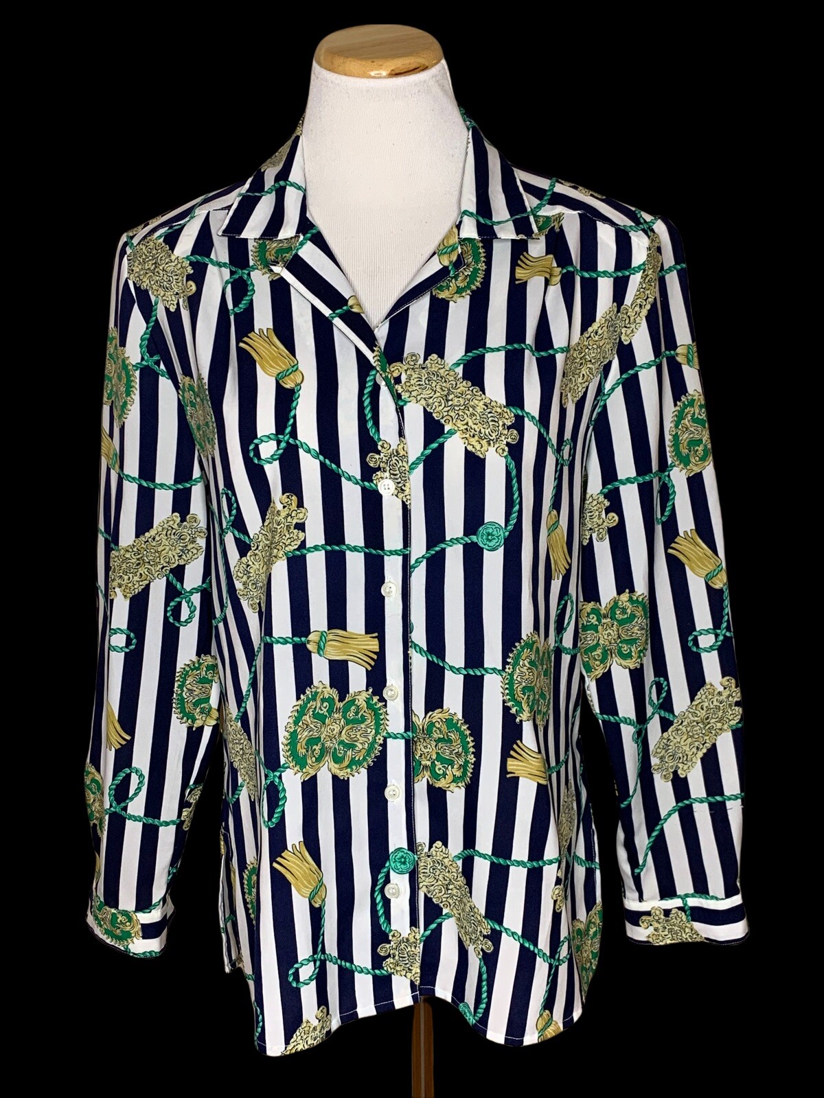 Vintage Pykettes Sz 10/M Women’s Stripe Chain Rope Scroll Blouse Nautical