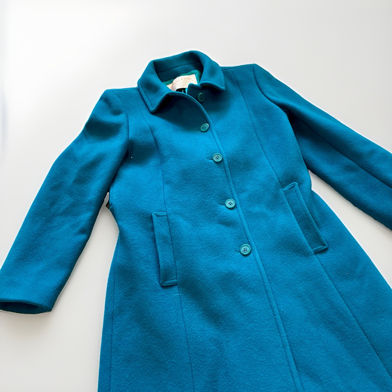 VTG 1970s Pendleton Virgin Wool Lined Teal Trench Coat Women’s Size 10 Old Money