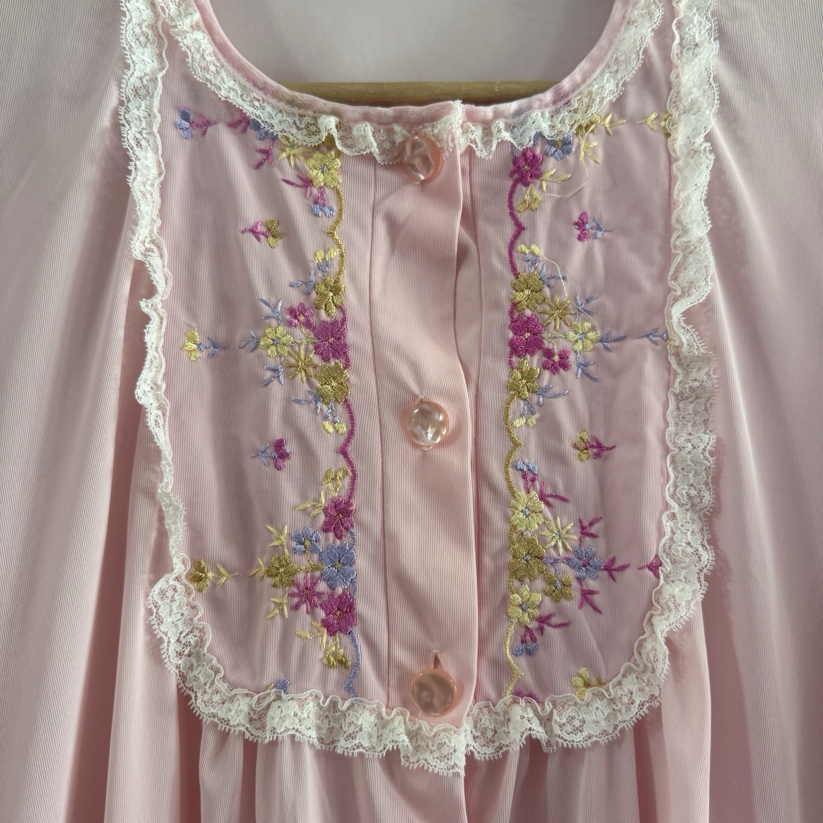 Vintage Robe House Coat Muumuu Womens Pink Good Lace Union Grandma L Cottagecore