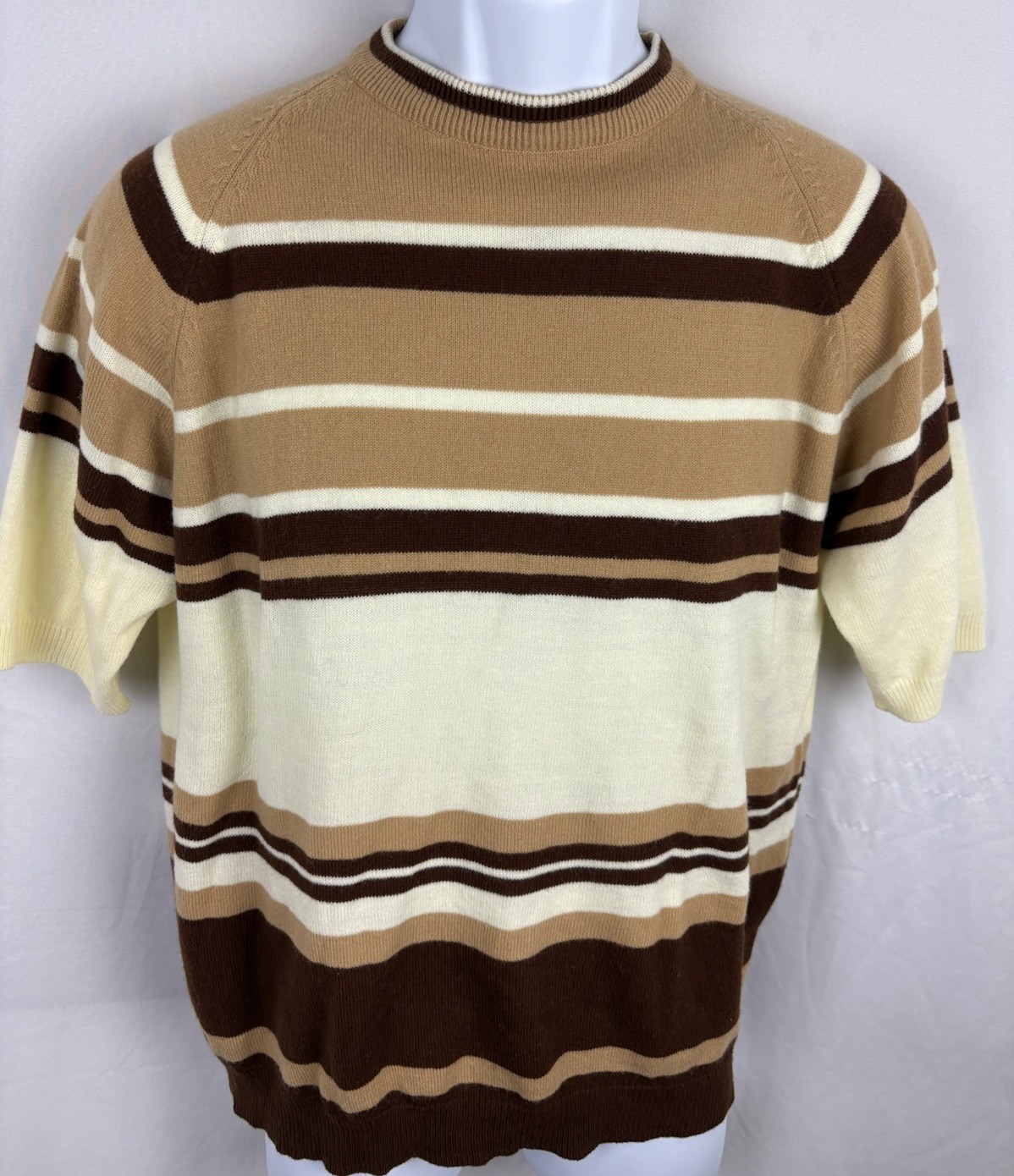 Vintage 60s Penneys Town Craft Short Sleeve Striped Knit Acrylic Shirt Size M